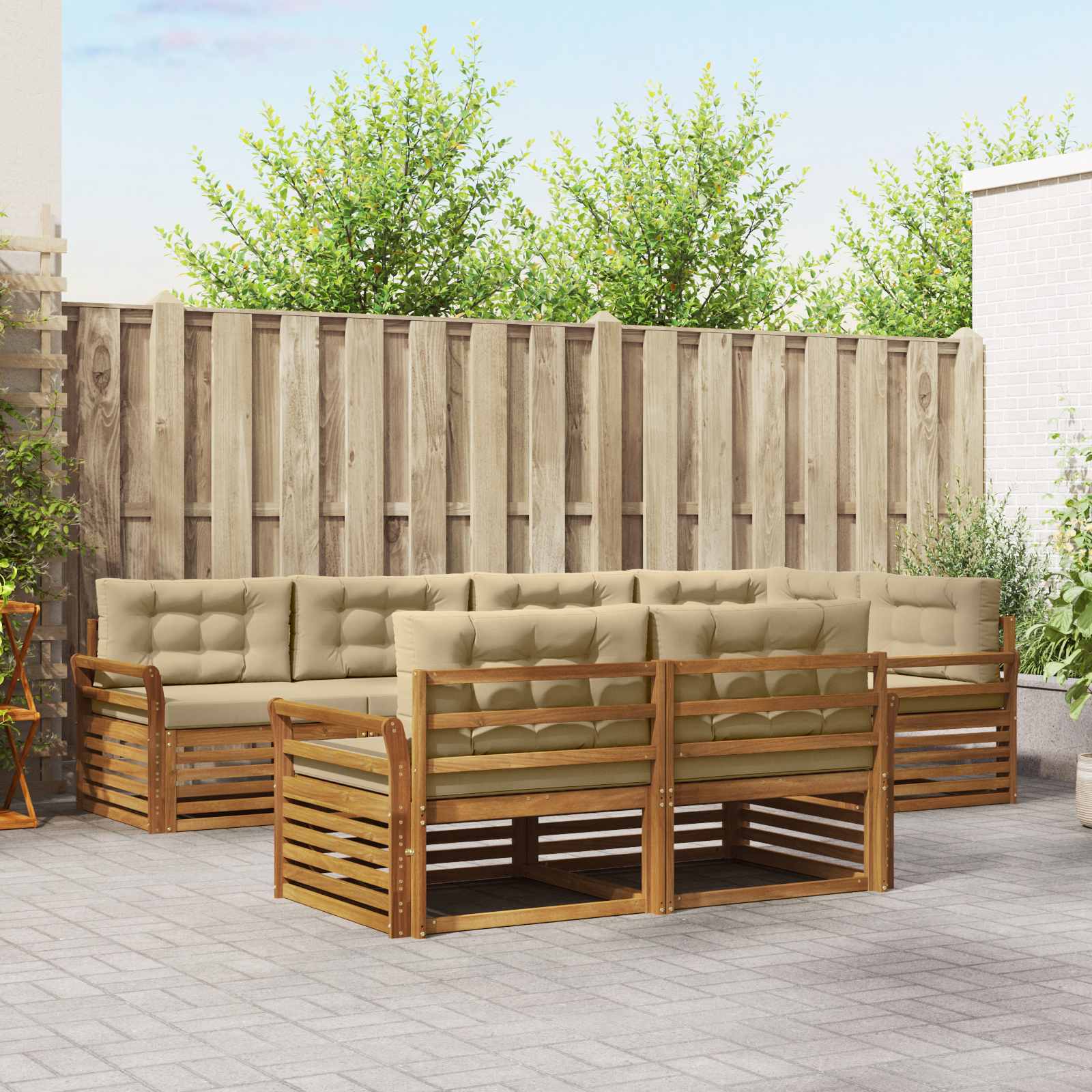 vidaXL Zestaw sof na zewnątrz z poduszką 7 pcs Naturalny i Beżowy