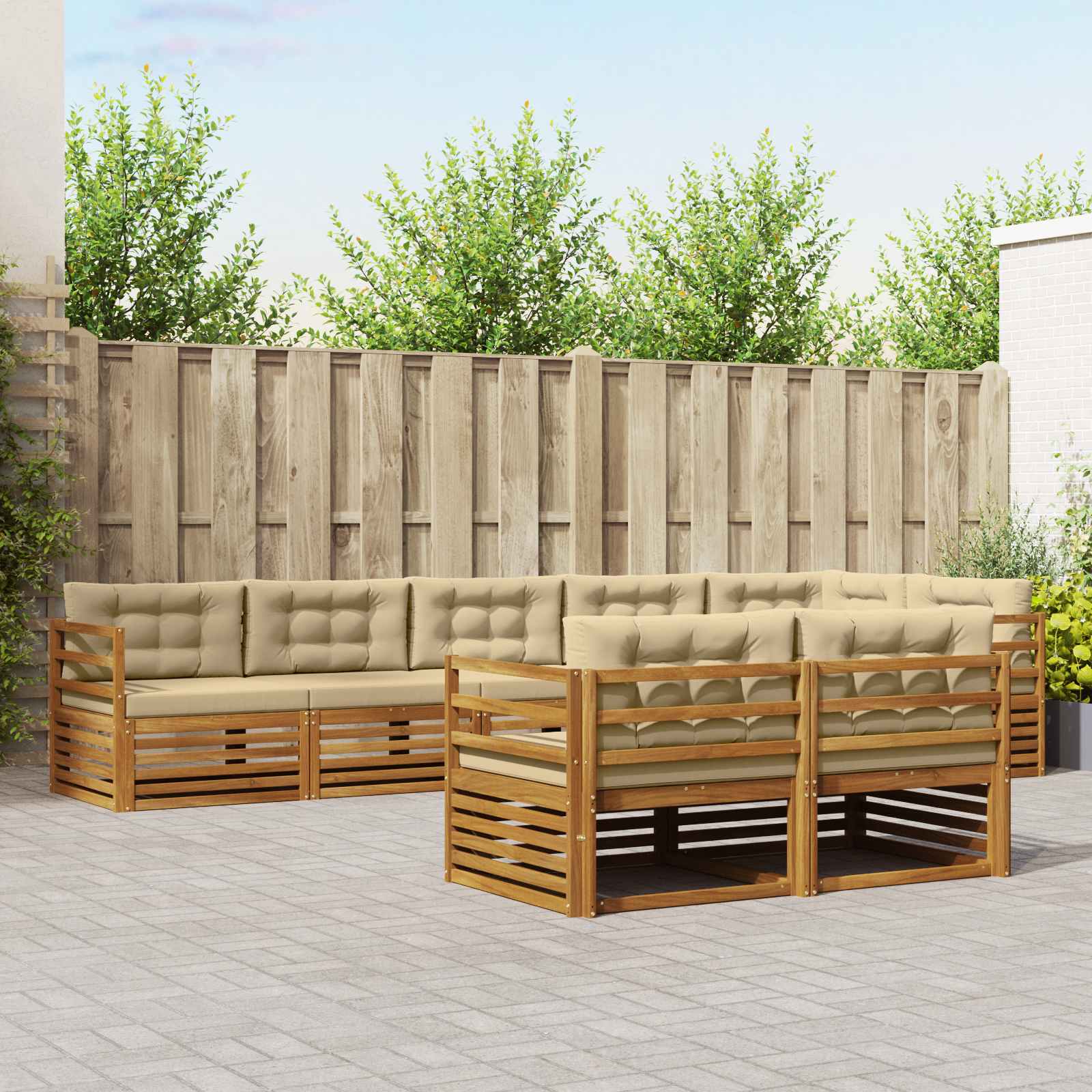 vidaXL Zestaw sof na zewnątrz z poduszką 8 pcs Naturalny i Beżowy