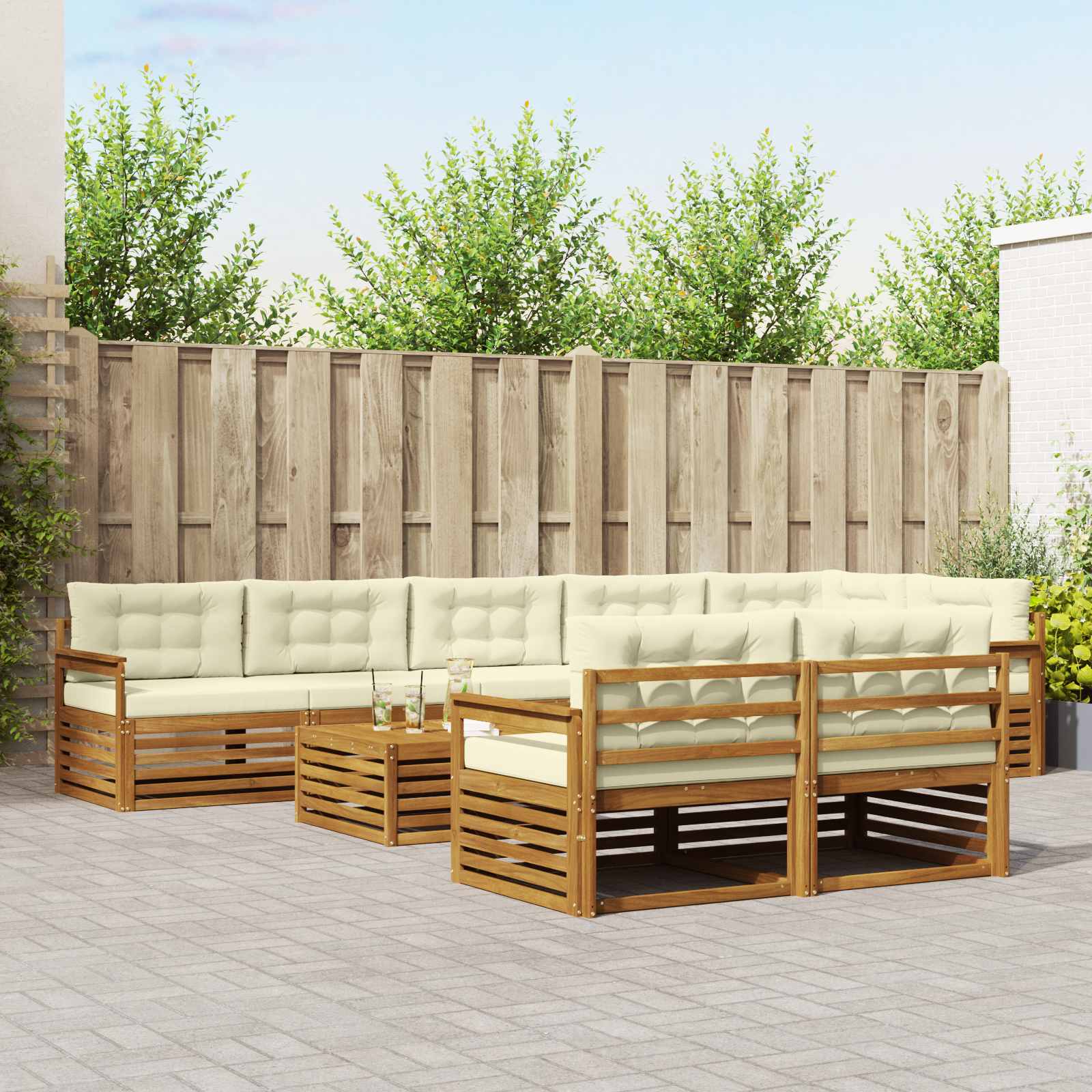 vidaXL Zestaw sof na zewnątrz z poduszką 9 pcs Naturalny i Kremowy