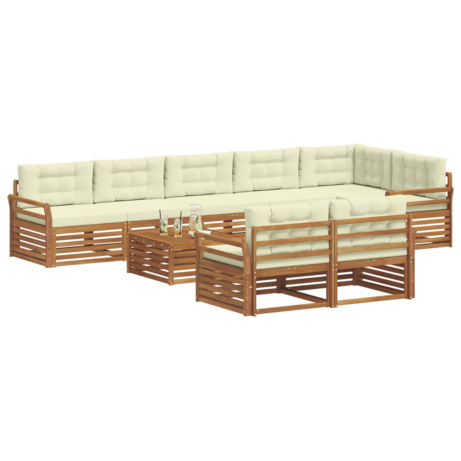 vidaXL Zestaw sof na zewnątrz z poduszką 9 pcs Naturalny i Kremowy