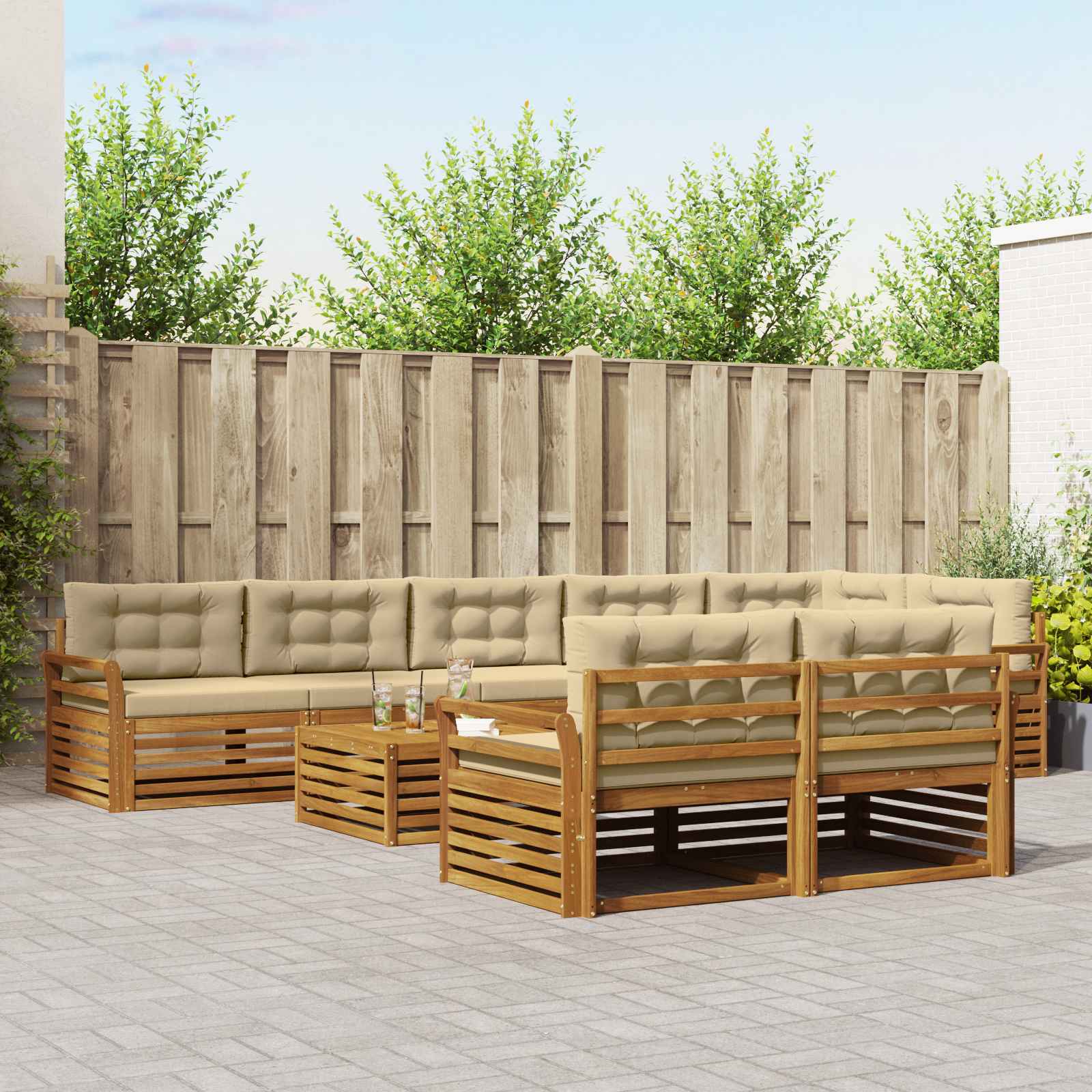 vidaXL Zestaw sof na zewnątrz z poduszką 9 pcs Naturalny i Beżowy