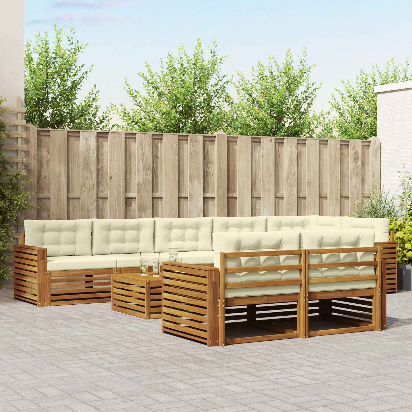 vidaXL Zestaw sof na zewnątrz z poduszką 9 pcs Naturalny i Kremowy