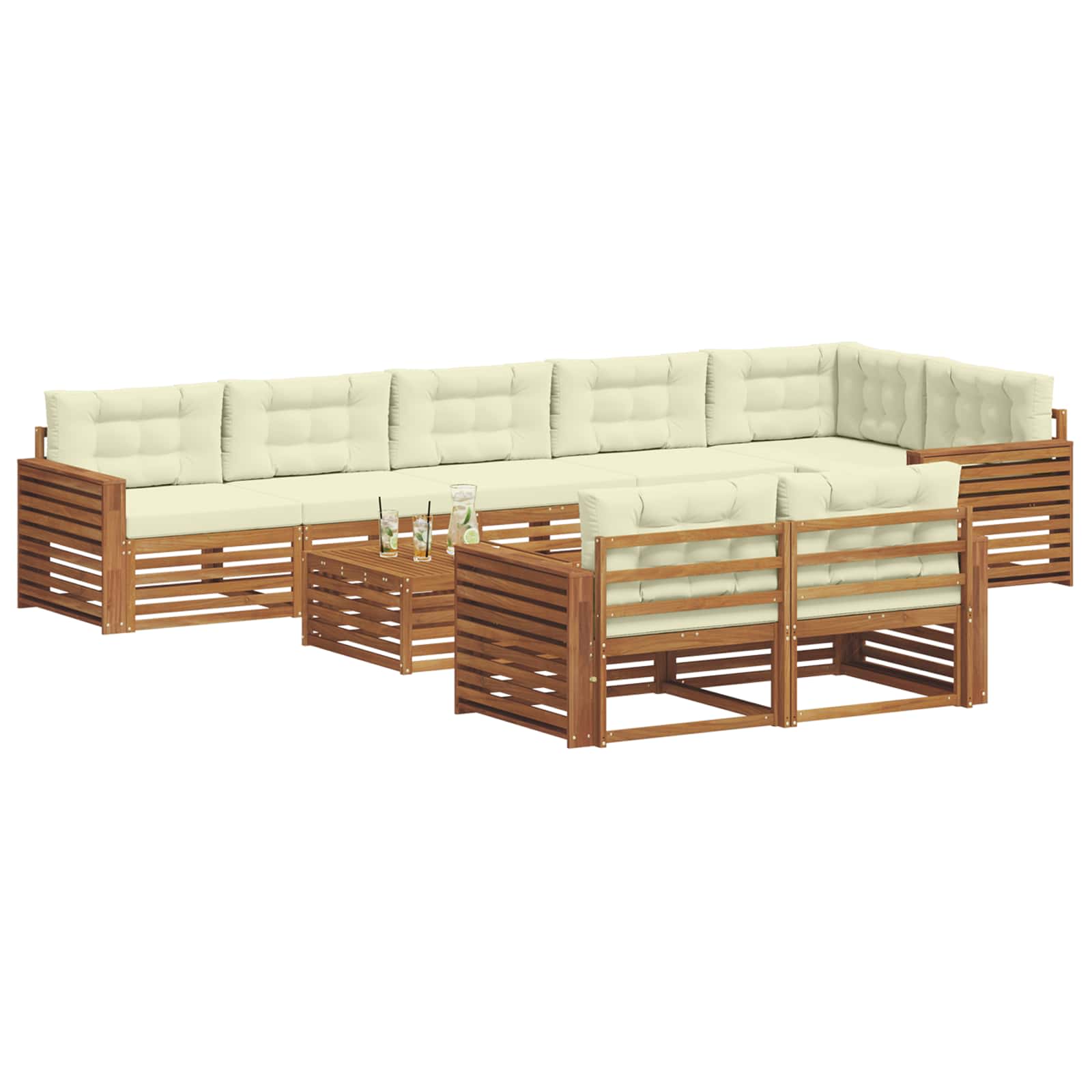 vidaXL Zestaw sof na zewnątrz z poduszką 9 pcs Naturalny i Kremowy