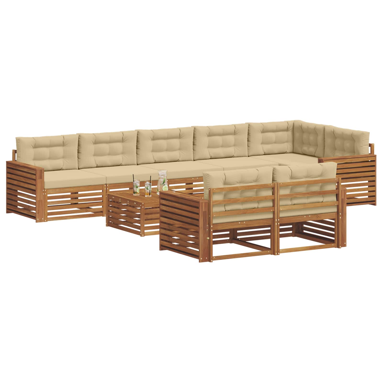 vidaXL Zestaw sof na zewnątrz z poduszką 9 pcs Naturalny i Beżowy