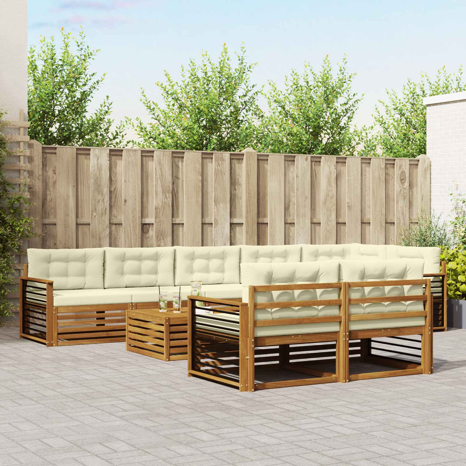 vidaXL Zestaw sof na zewnątrz z poduszką 9 pcs Naturalny i Kremowy