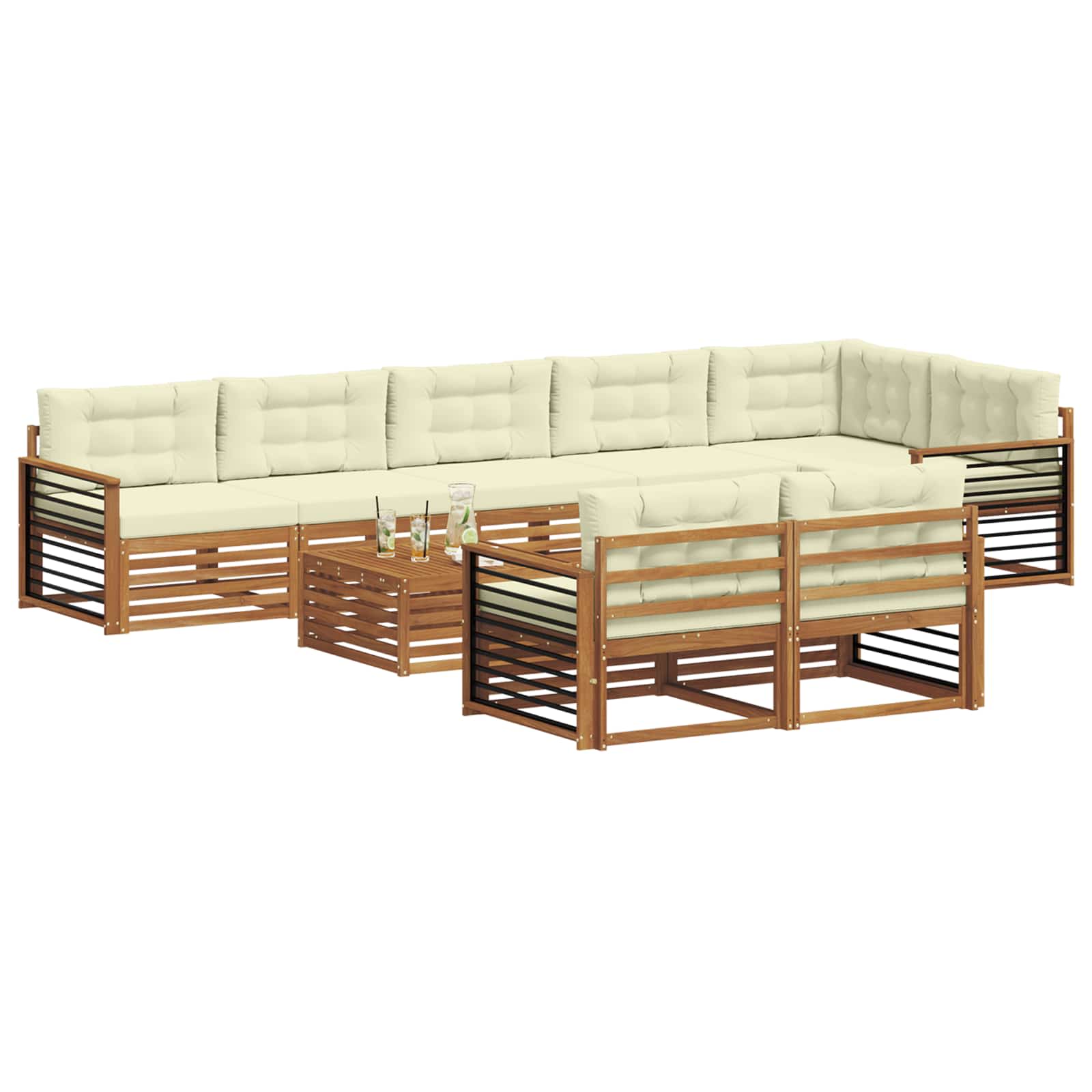 vidaXL Zestaw sof na zewnątrz z poduszką 9 pcs Naturalny i Kremowy