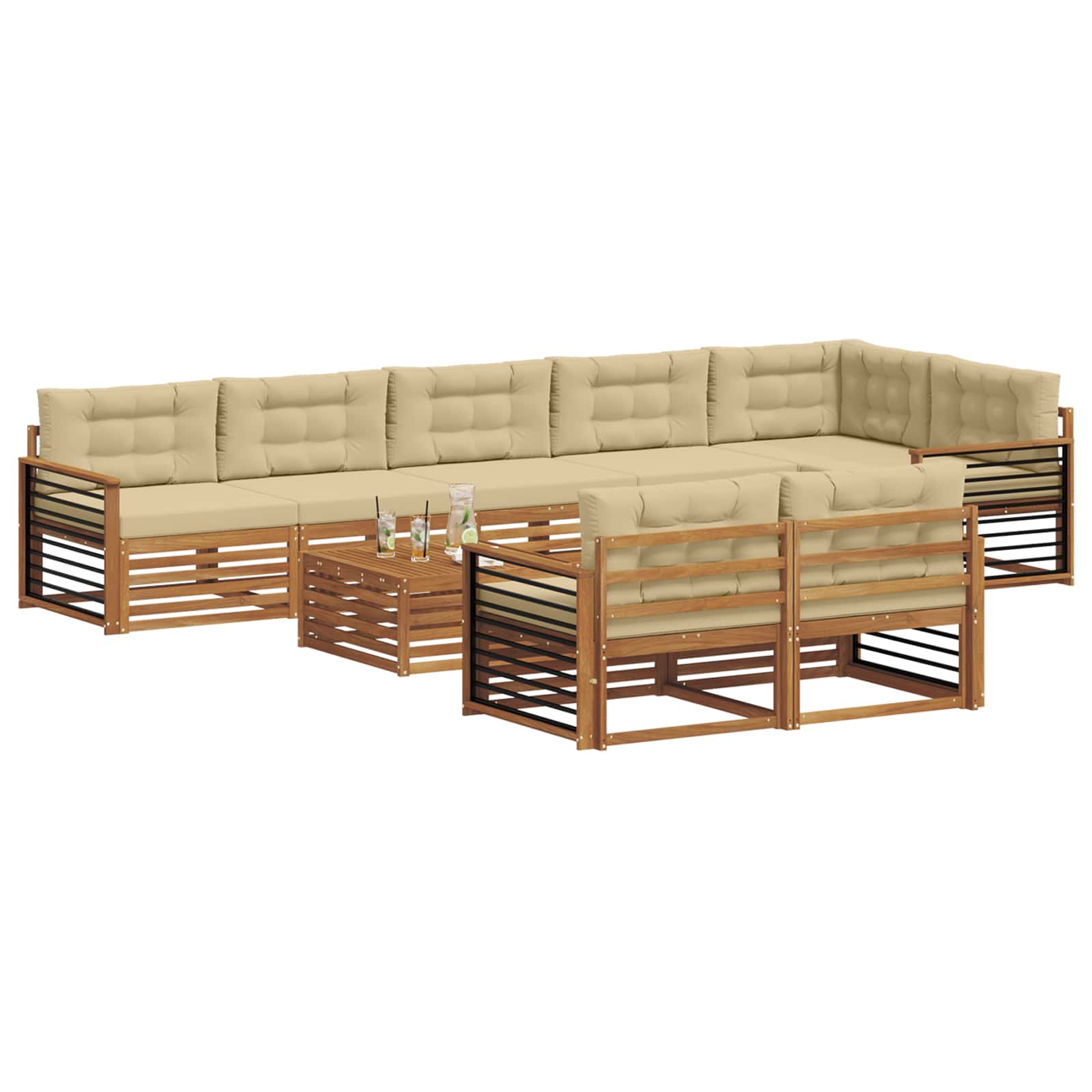 vidaXL Zestaw sof na zewnątrz z poduszką 9 pcs Naturalny i Beżowy