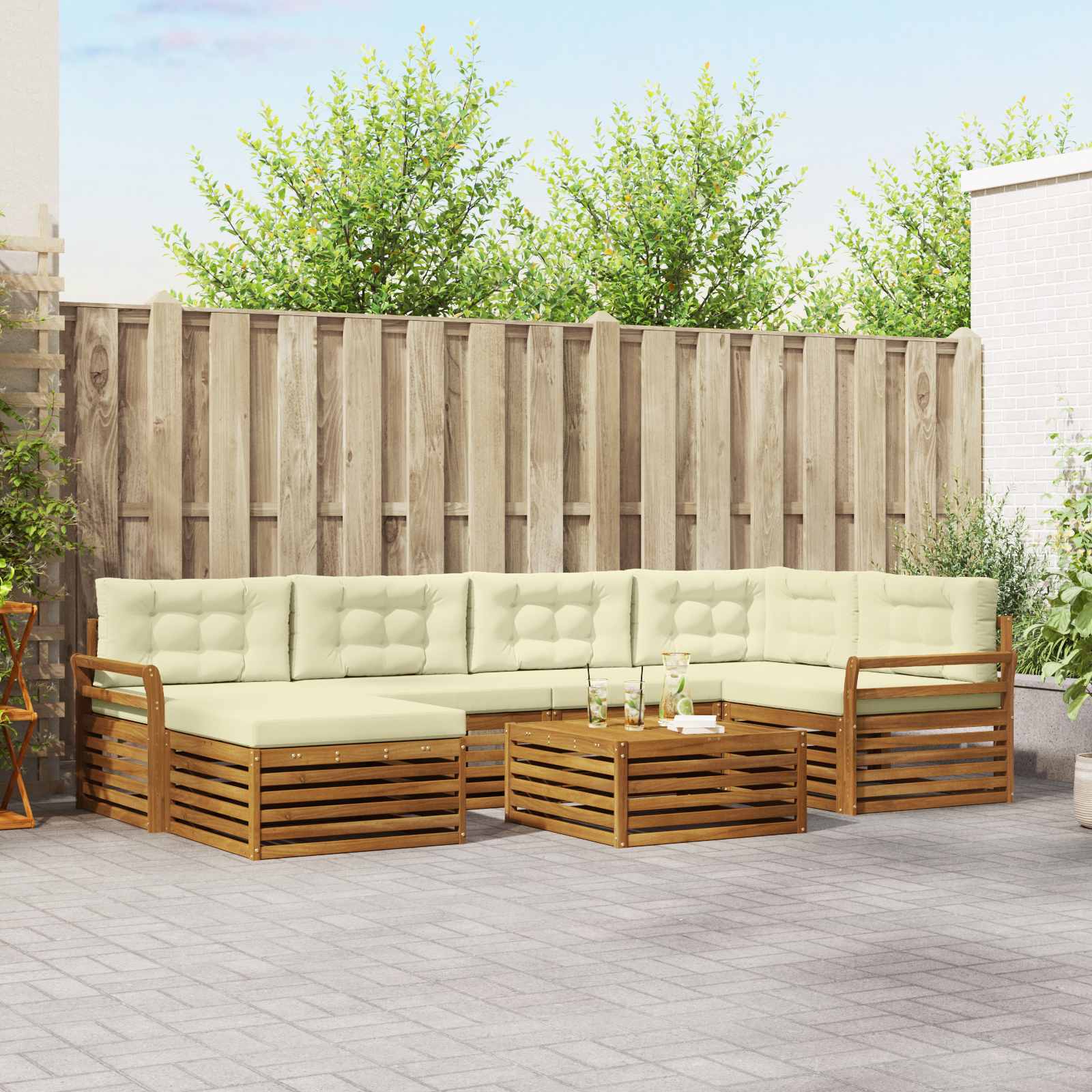 vidaXL Zestaw sof na zewnątrz z poduszką 7 pcs Naturalny i Kremowy