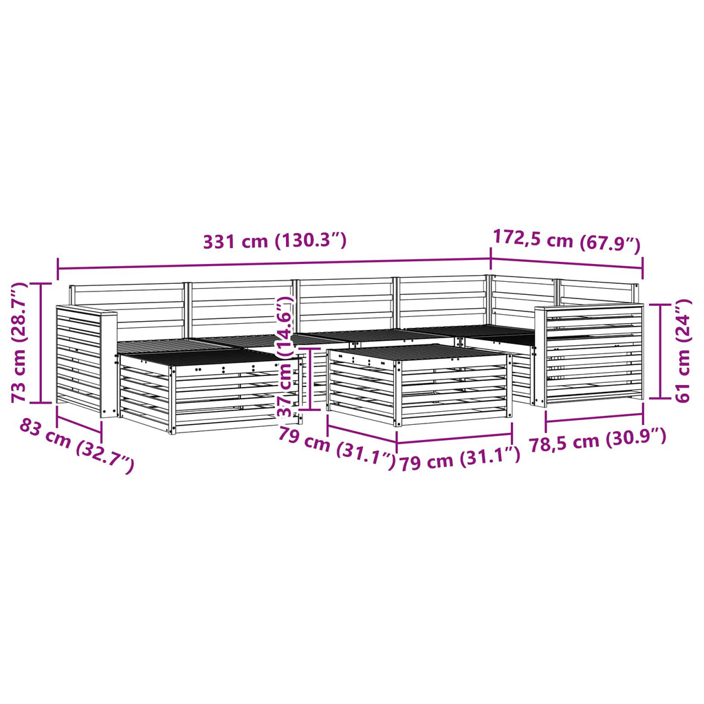 vidaXL Zestaw sof na zewnątrz 7 pcs Naturalny Lite Drewno Akacji