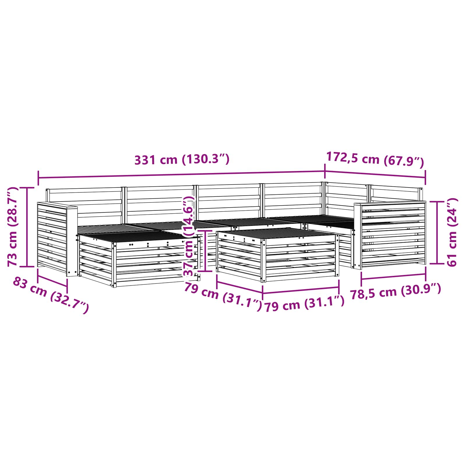 vidaXL Zestaw sof na zewnątrz 7 pcs Naturalny Lite Drewno Akacji
