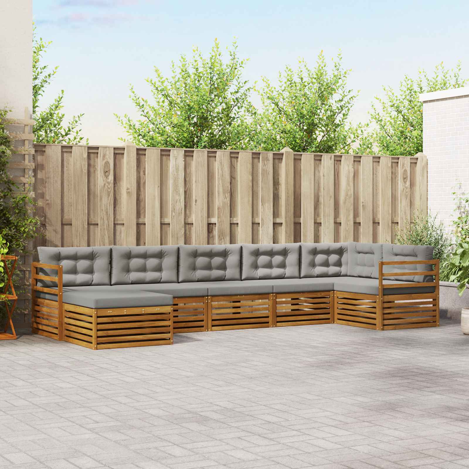 vidaXL Zestaw sof na zewnątrz z poduszką 7 pcs Naturalny i Jasny Szary
