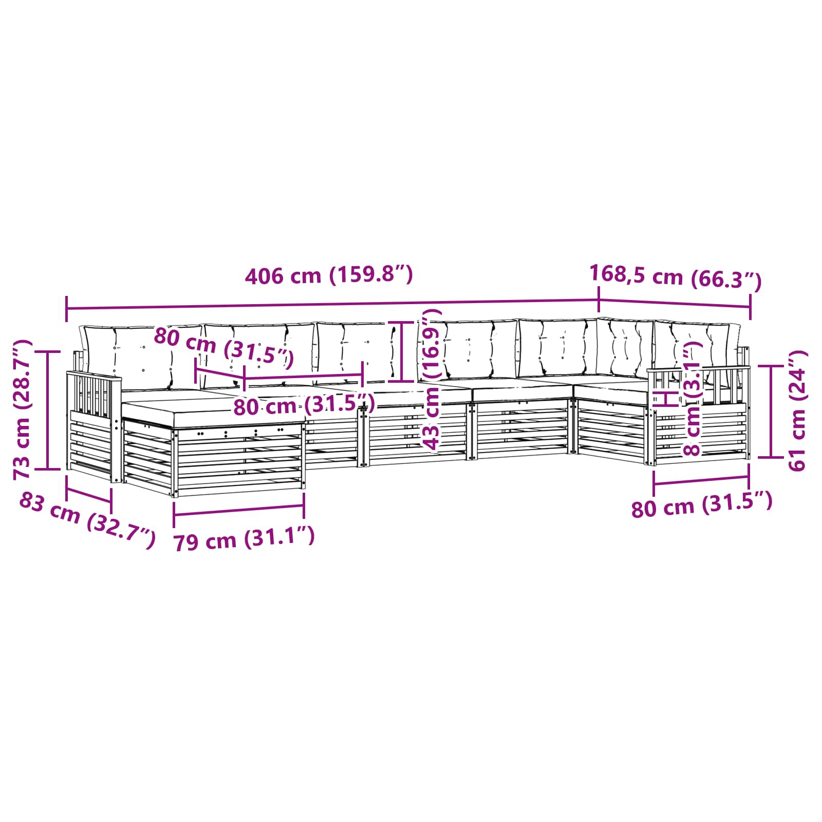 vidaXL Zestaw sof na zewnątrz z poduszką 7 pcs Naturalny i Kremowy