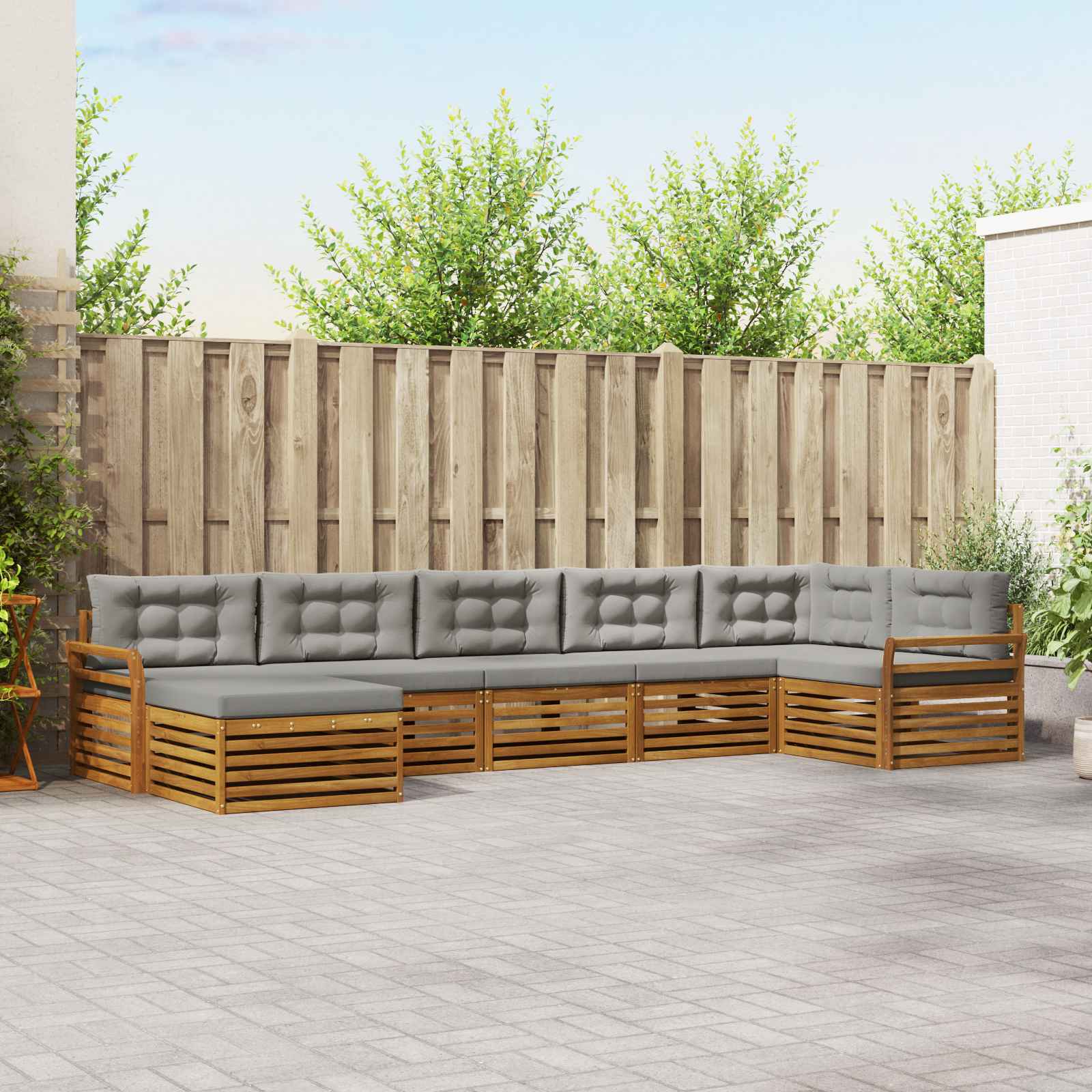 vidaXL Zestaw sof na zewnątrz z poduszką 7 pcs Naturalny i Jasny Szary