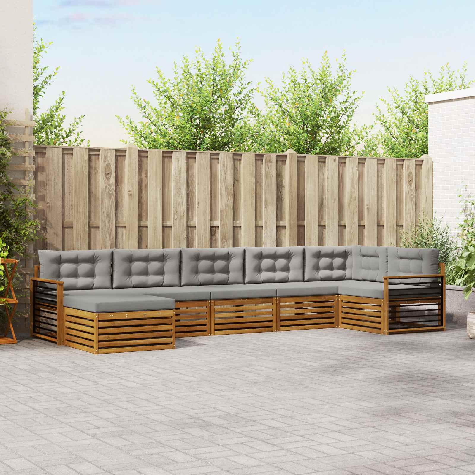 vidaXL Zestaw sof na zewnątrz z poduszką 7 pcs Naturalny i Jasny Szary