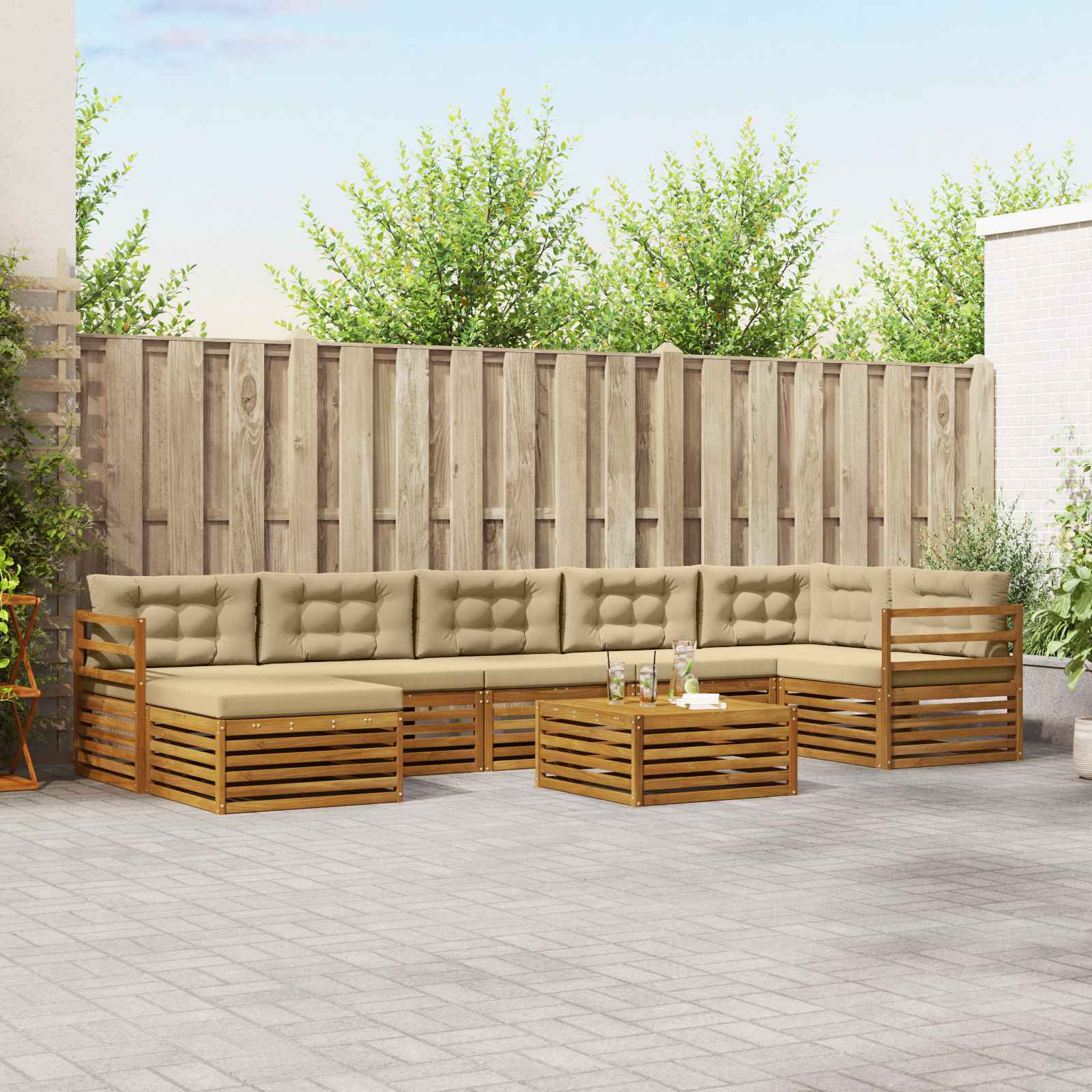 vidaXL Zestaw sof na zewnątrz z poduszką 8 pcs Naturalny i Beżowy