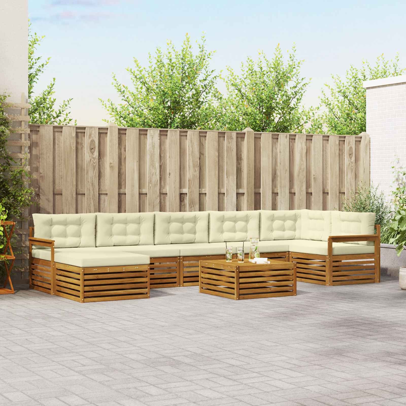 vidaXL Zestaw sof na zewnątrz z poduszką 8 pcs Naturalny i Kremowy
