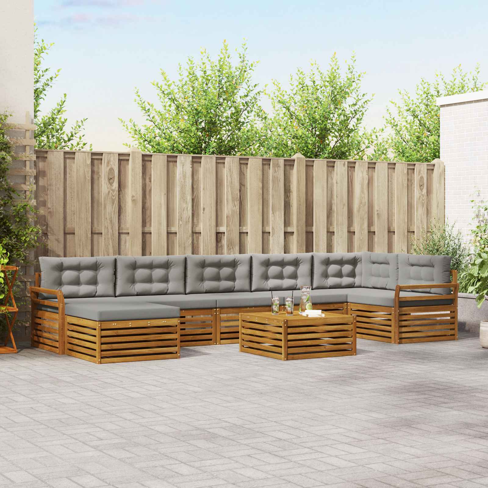 vidaXL Zestaw sof na zewnątrz z poduszką 8 pcs Naturalny i Jasny Szary