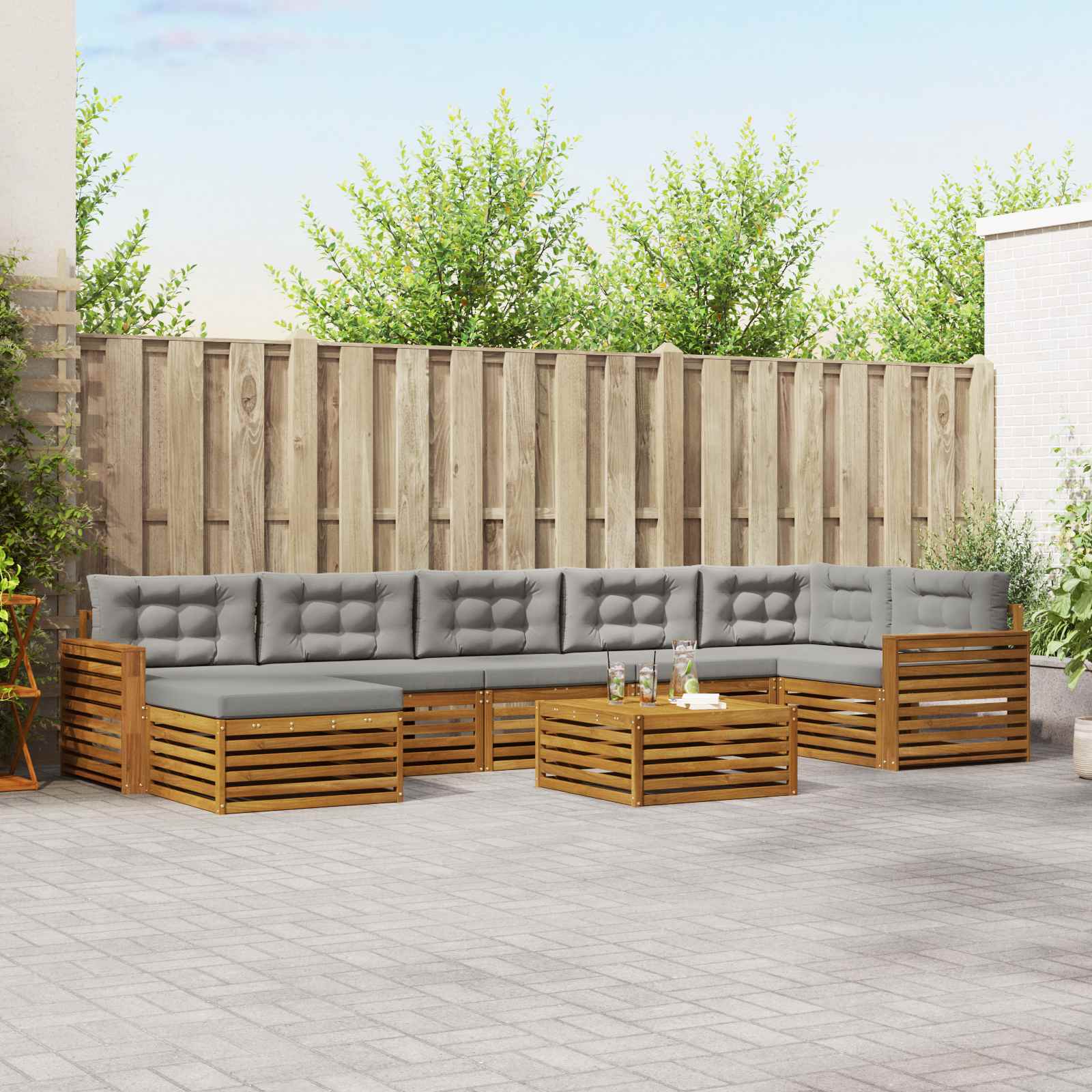 vidaXL Zestaw sof na zewnątrz z poduszką 8 pcs Naturalny i Jasny Szary