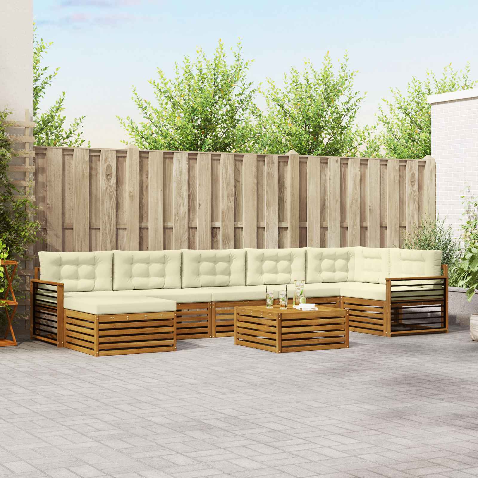 vidaXL Zestaw sof na zewnątrz z poduszką 8 pcs Naturalny i Kremowy