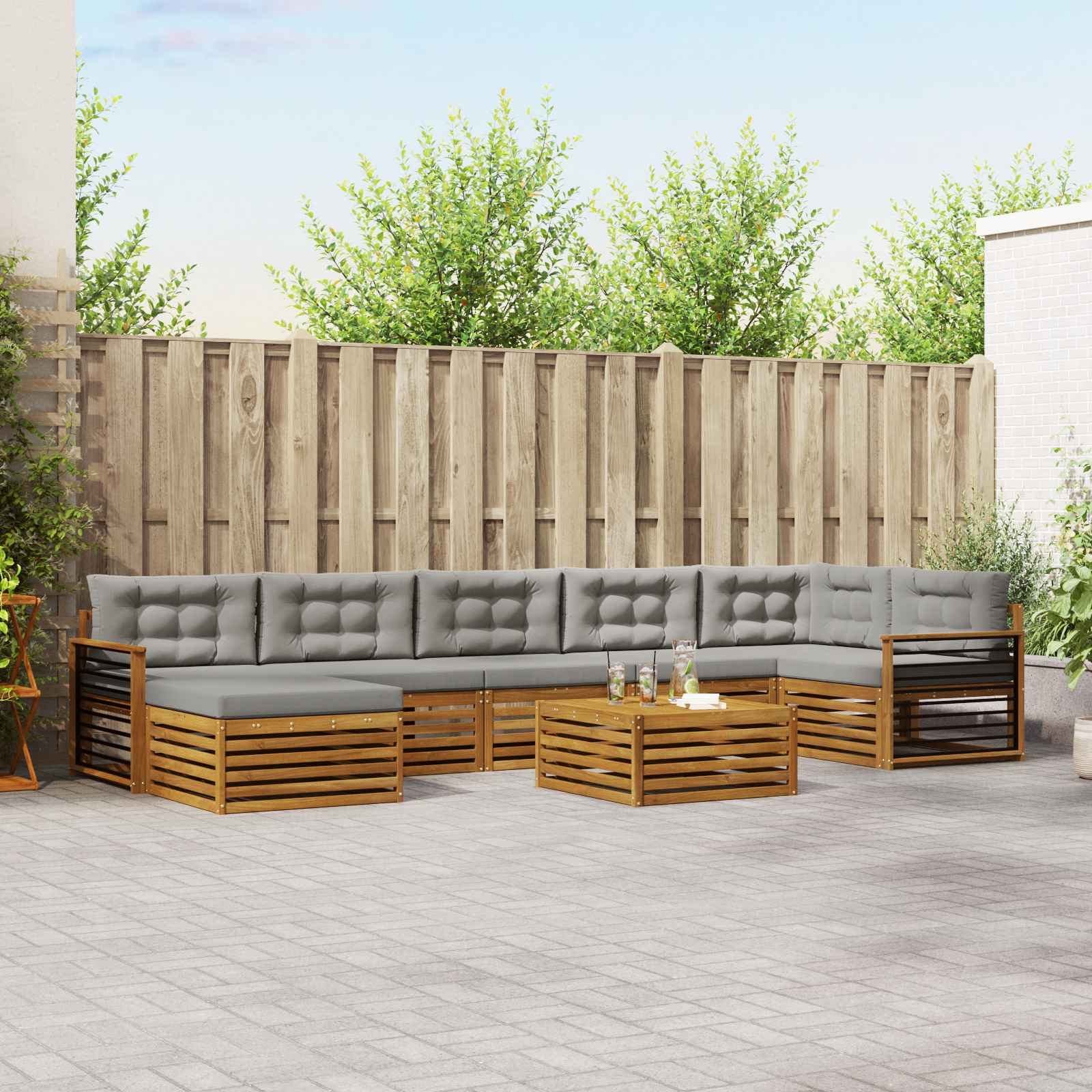 vidaXL Zestaw sof na zewnątrz z poduszką 8 pcs Naturalny i Jasny Szary