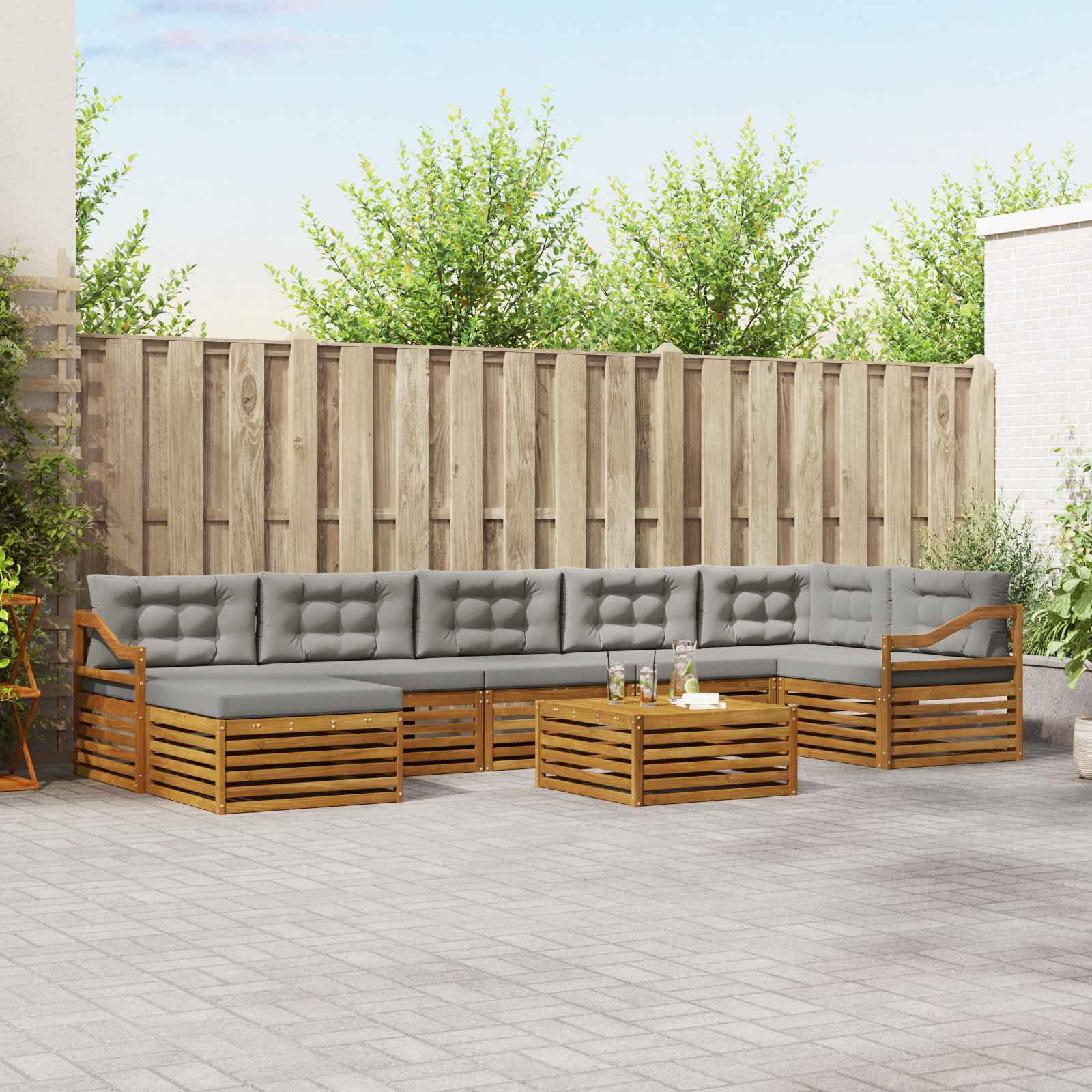 vidaXL Zestaw sof na zewnątrz z poduszką 8 pcs Naturalny i Jasny Szary