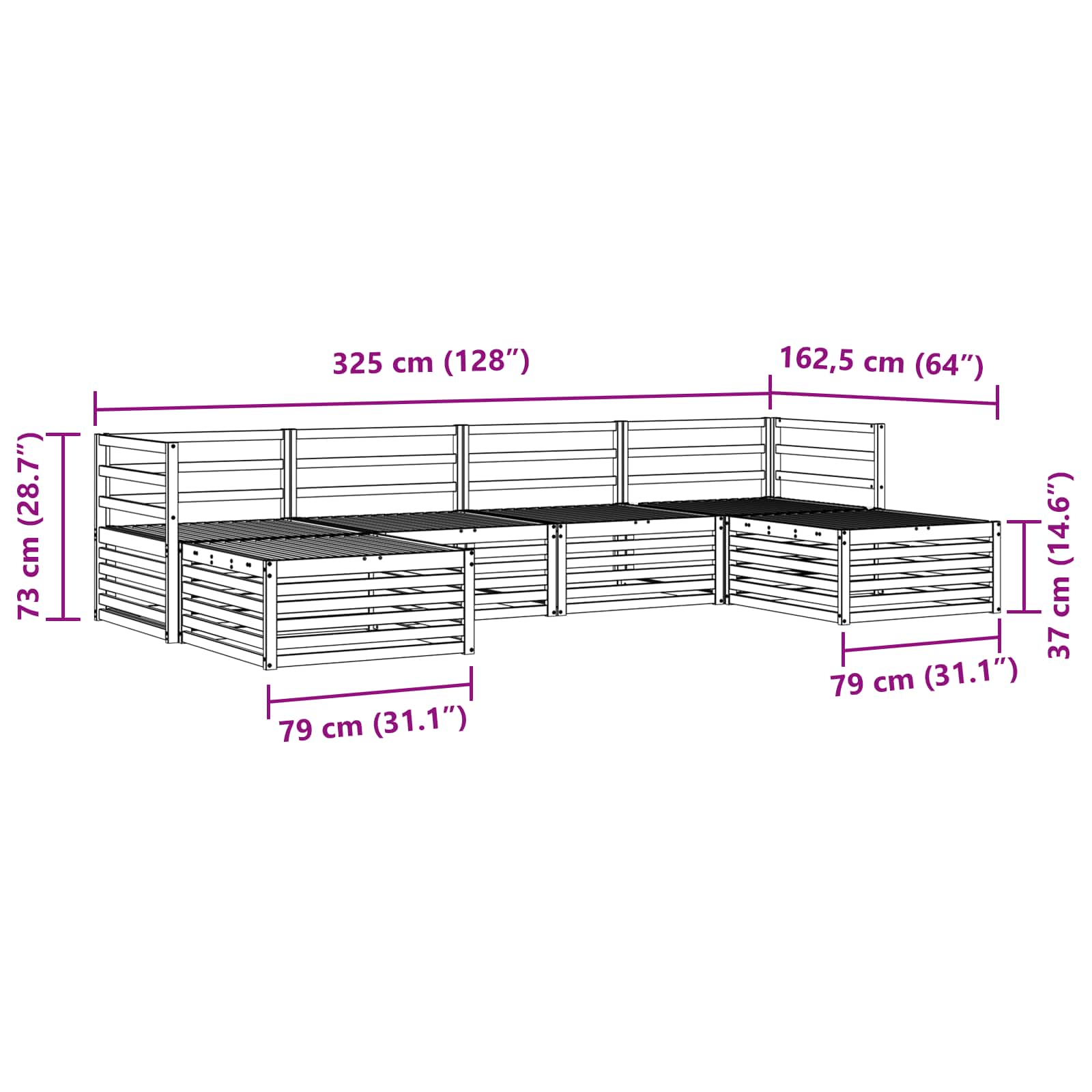 vidaXL Zestawy sof 6 pcs Naturalny Lite Drewno Akacji