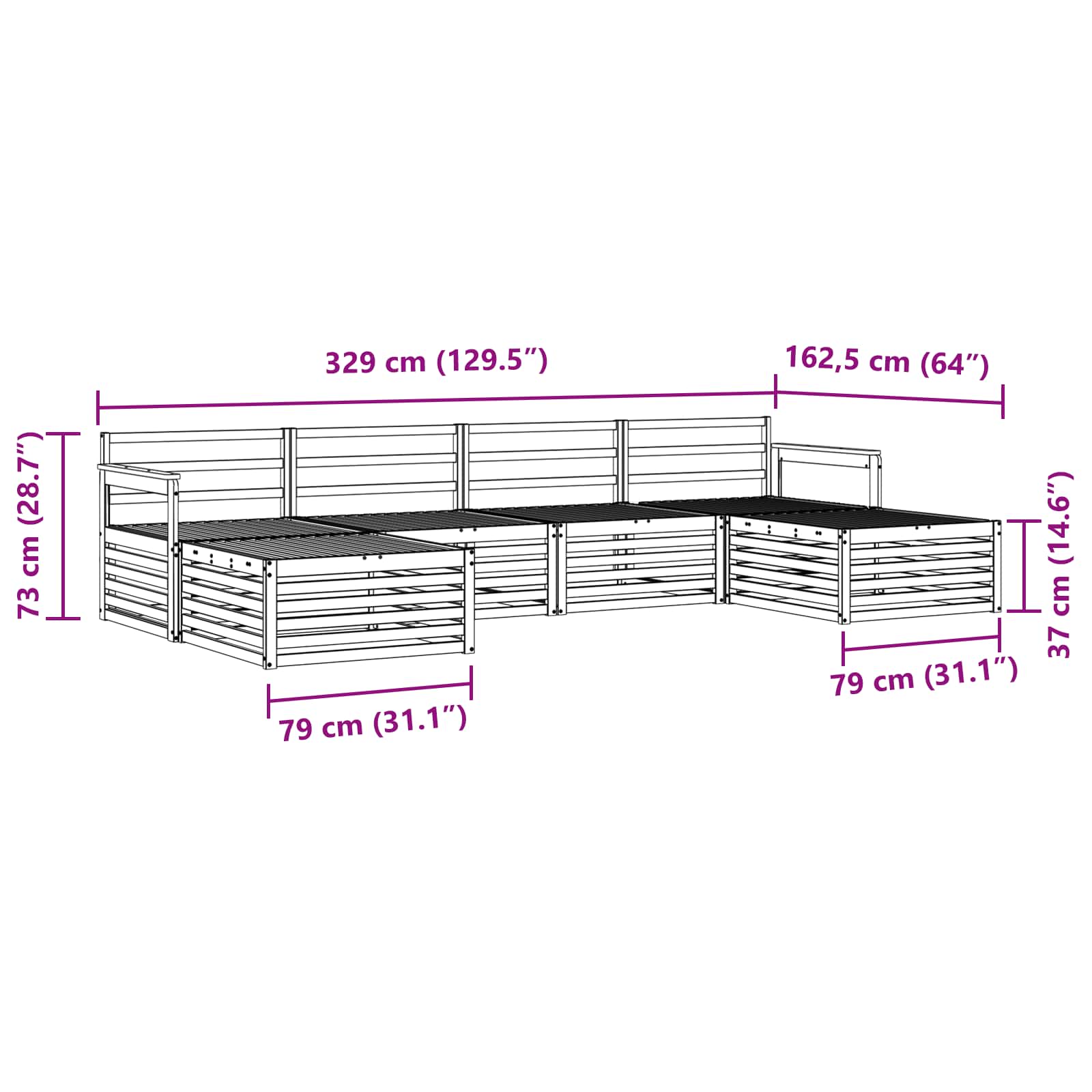 vidaXL Zestawy sof 6 pcs Naturalny Lite Drewno Akacji