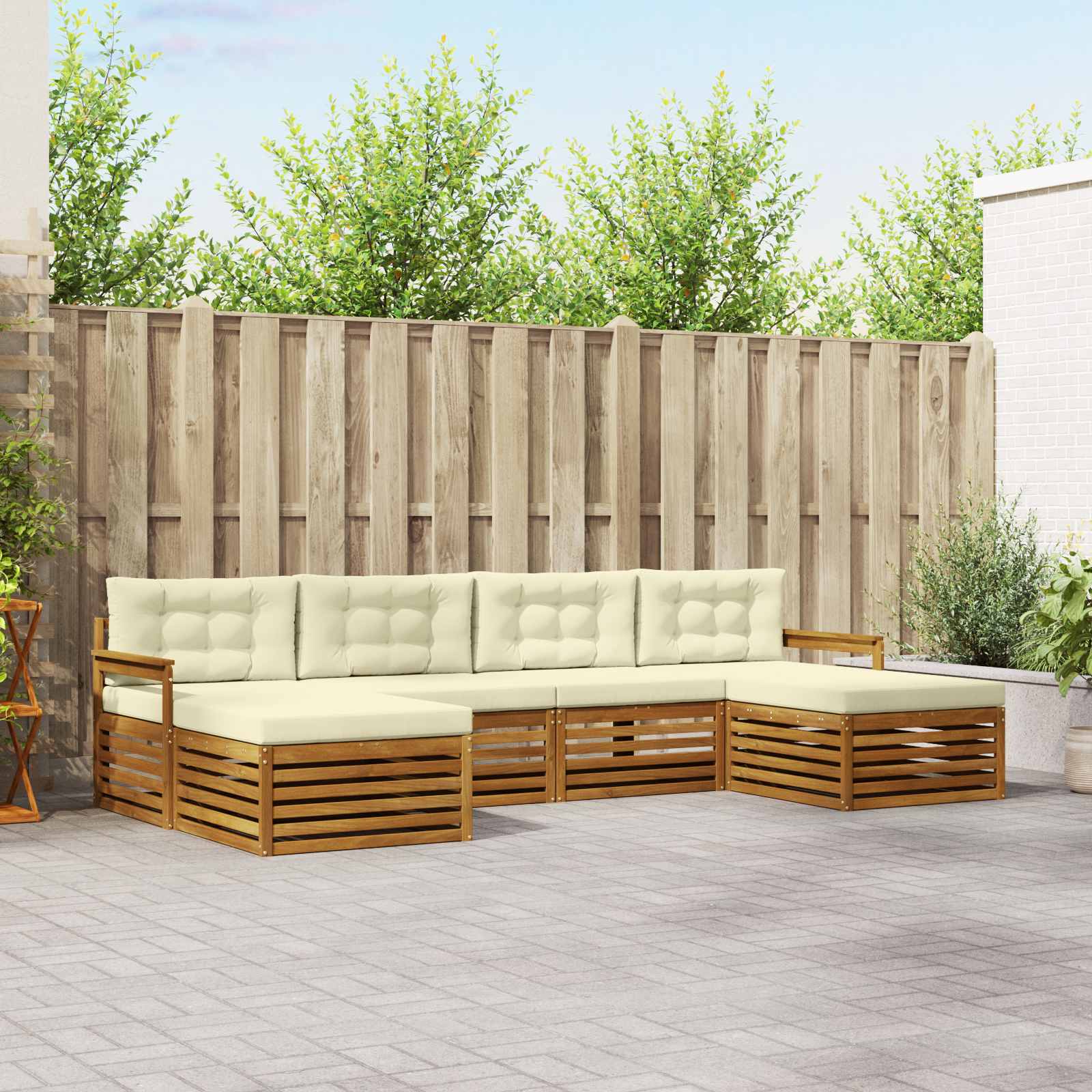 vidaXL Zestawy sof 6 pcs Naturalny i Kremowy Lite Drewno Akacji