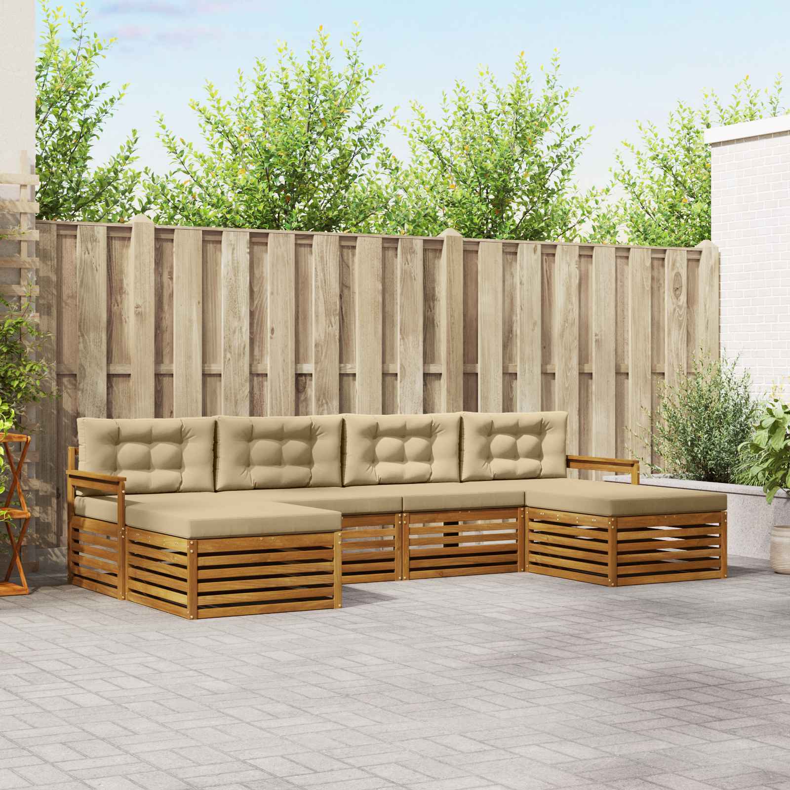 vidaXL Zestawy sof 6 pcs Naturalny i Beżowy Lite Drewno Akacji