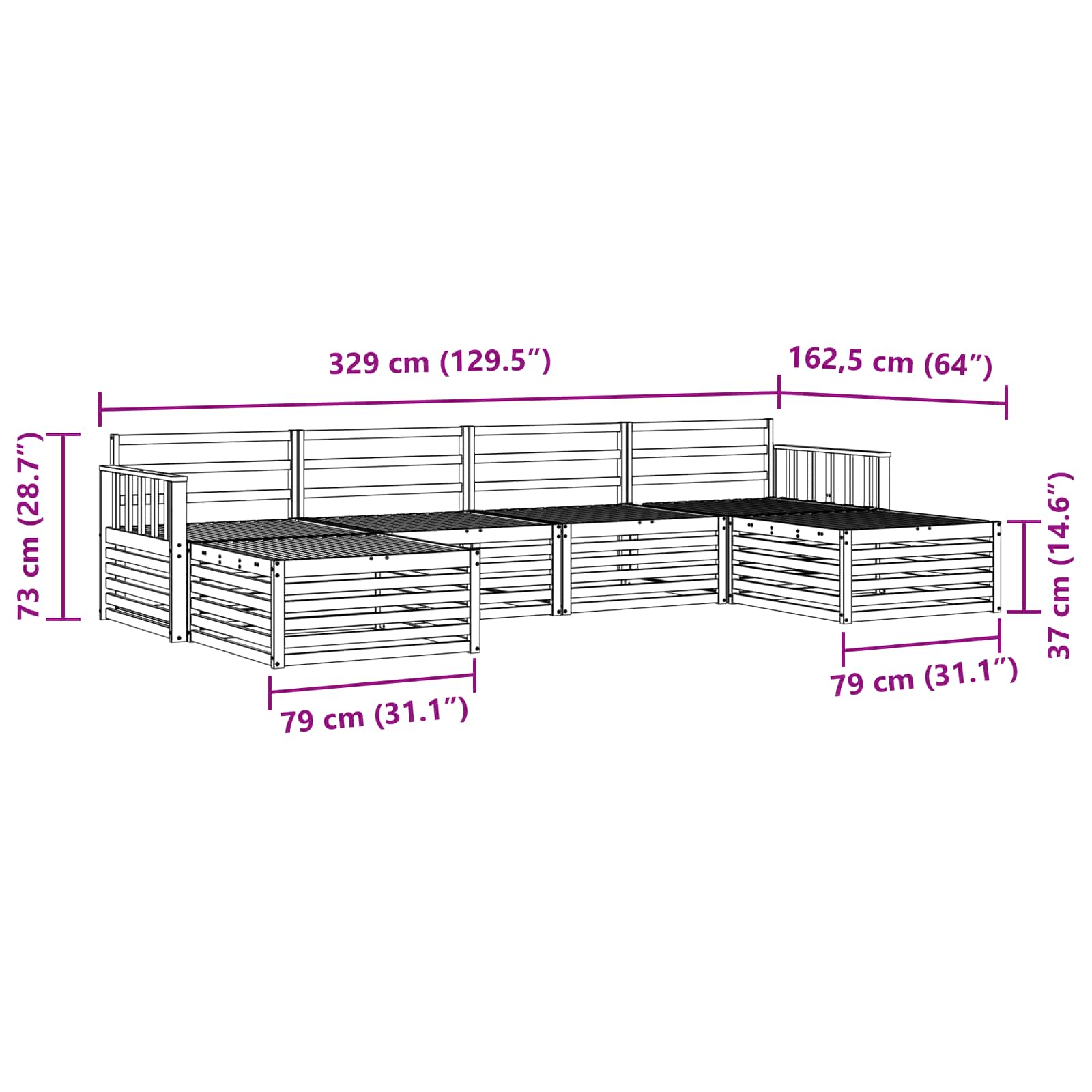 vidaXL Zestawy sof 6 pcs Naturalny Lite Drewno Akacji