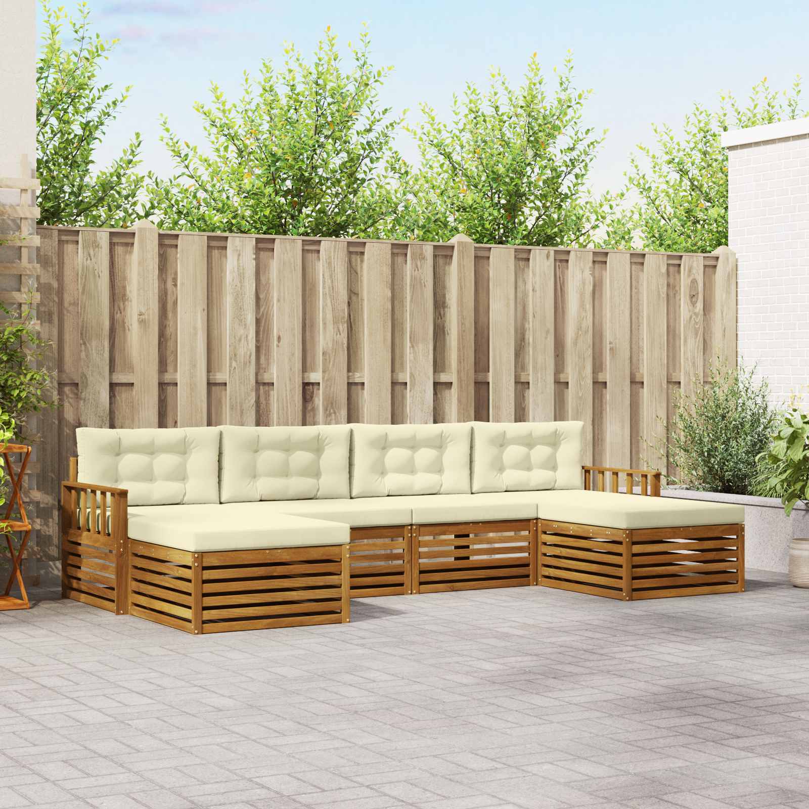 vidaXL Zestawy sof 6 pcs Naturalny i Kremowy Lite Drewno Akacji