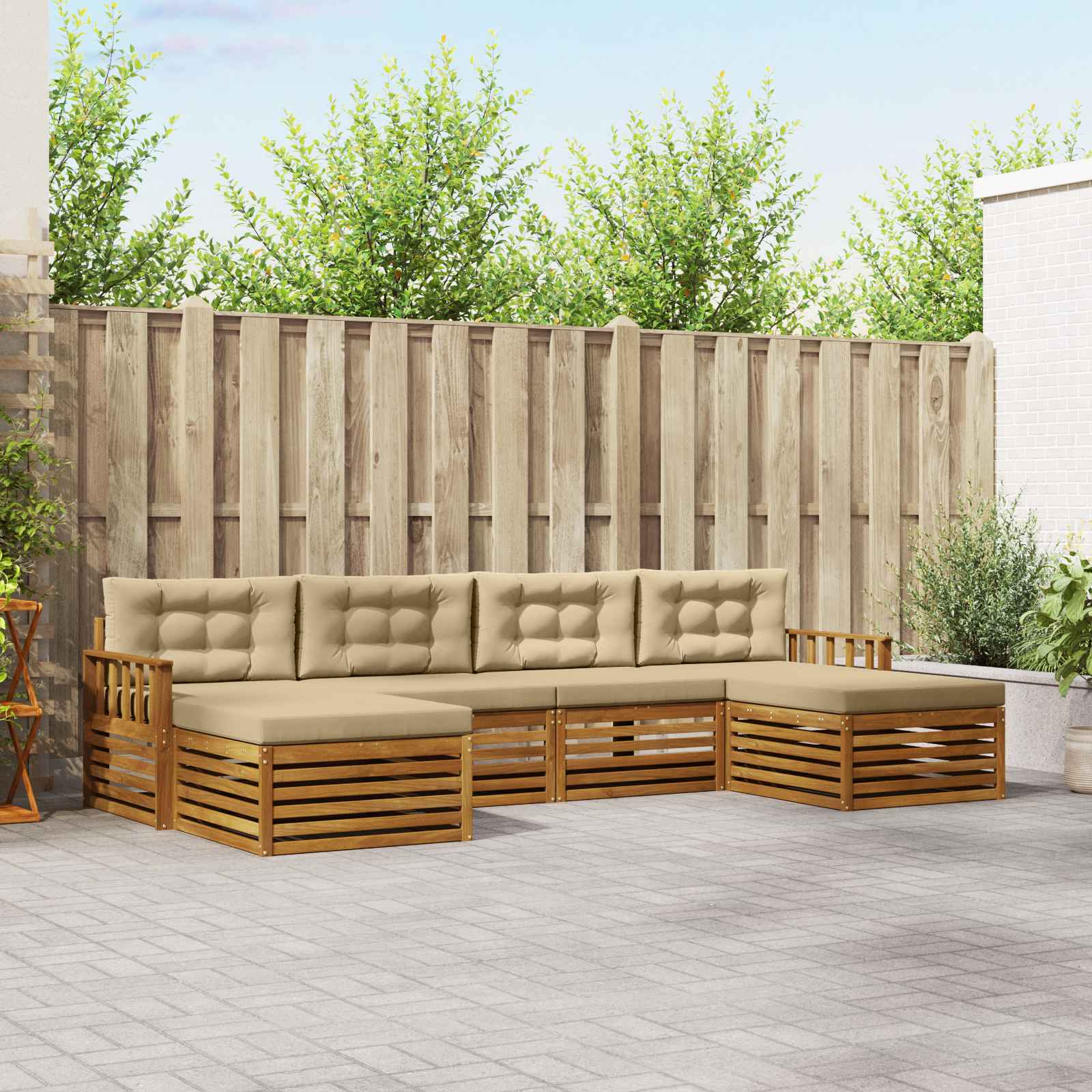 vidaXL Zestawy sof 6 pcs Naturalny i Beżowy Lite Drewno Akacji