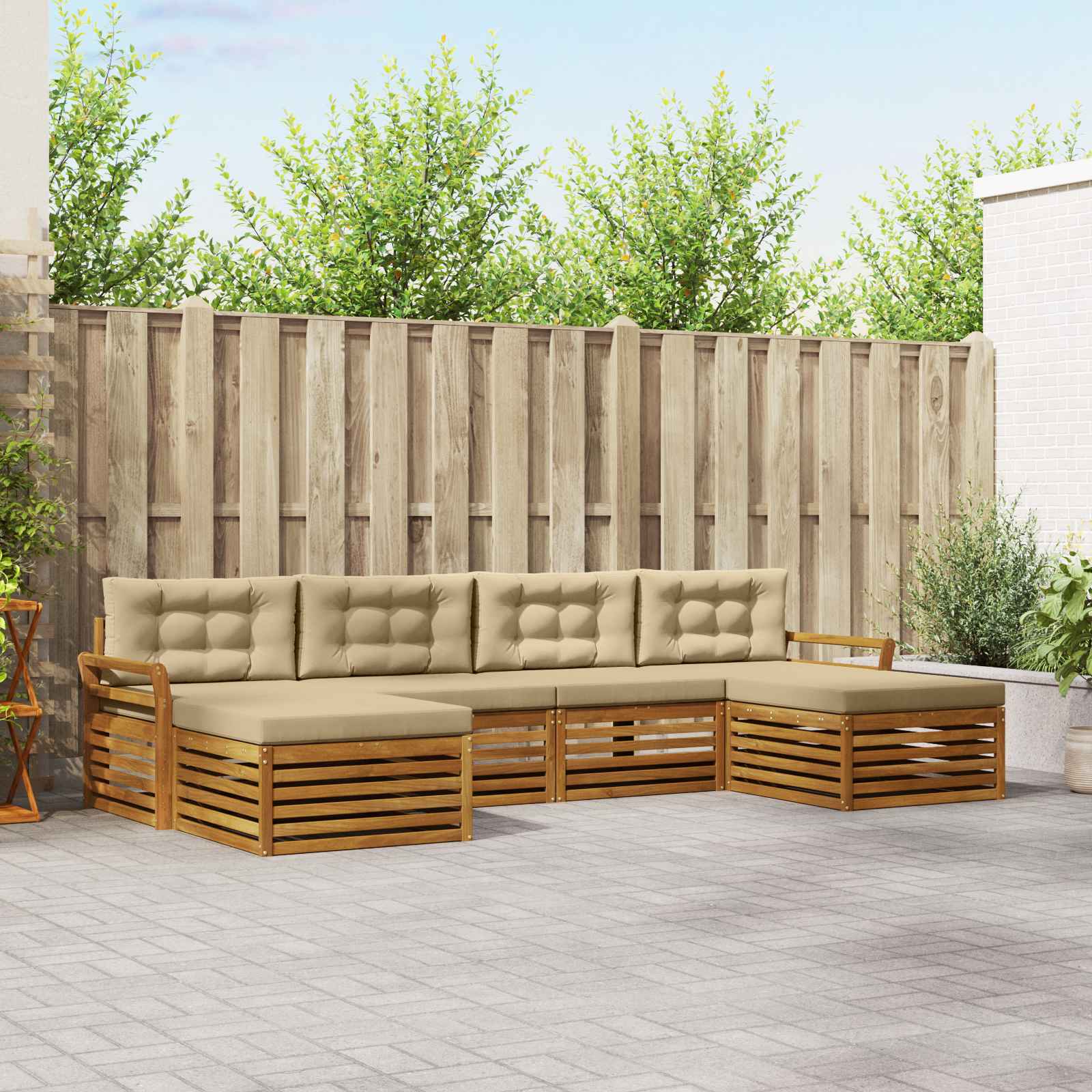 vidaXL Zestawy sof 6 pcs Naturalny i Beżowy Lite Drewno Akacji