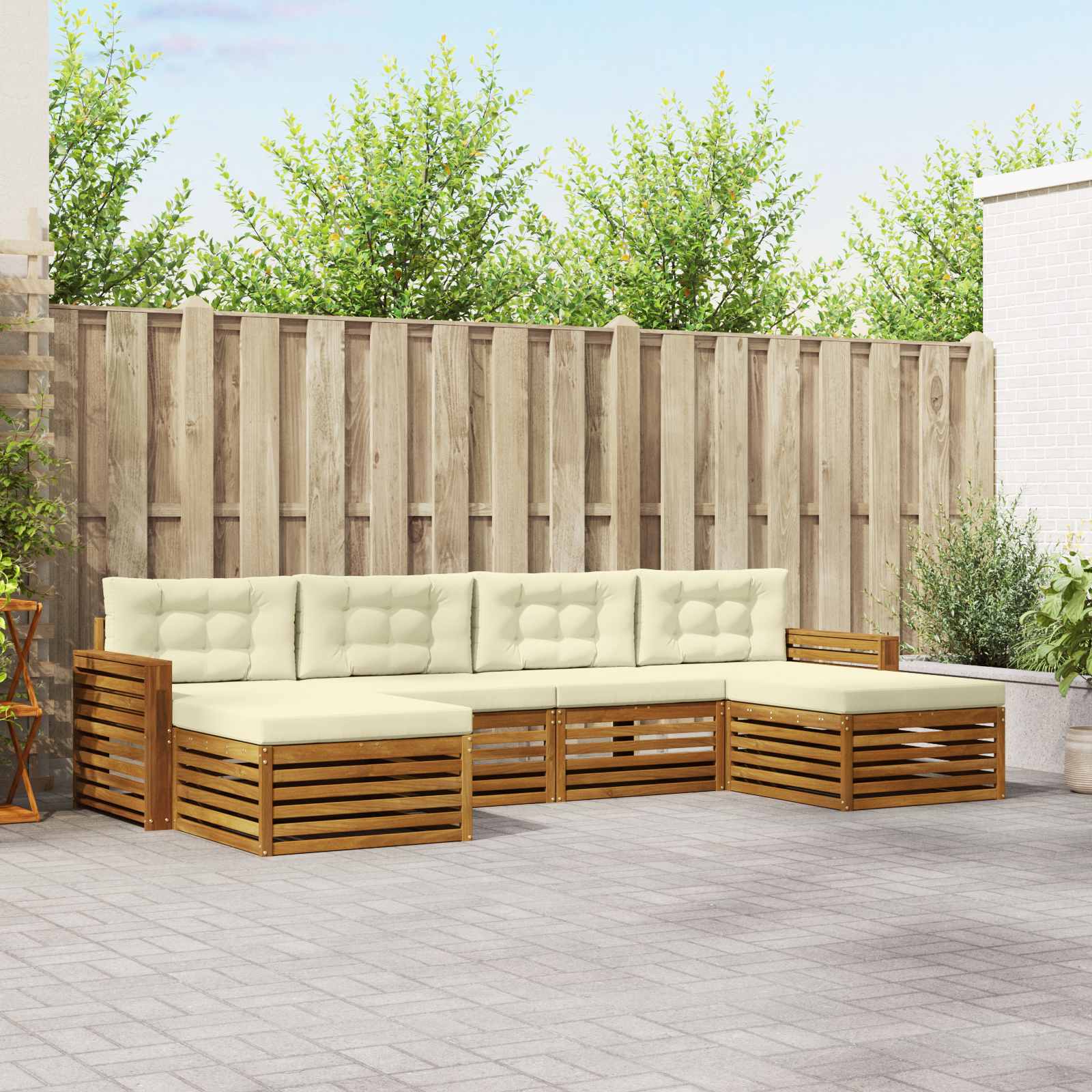 vidaXL Zestawy sof 6 pcs Naturalny i Kremowy Lite Drewno Akacji