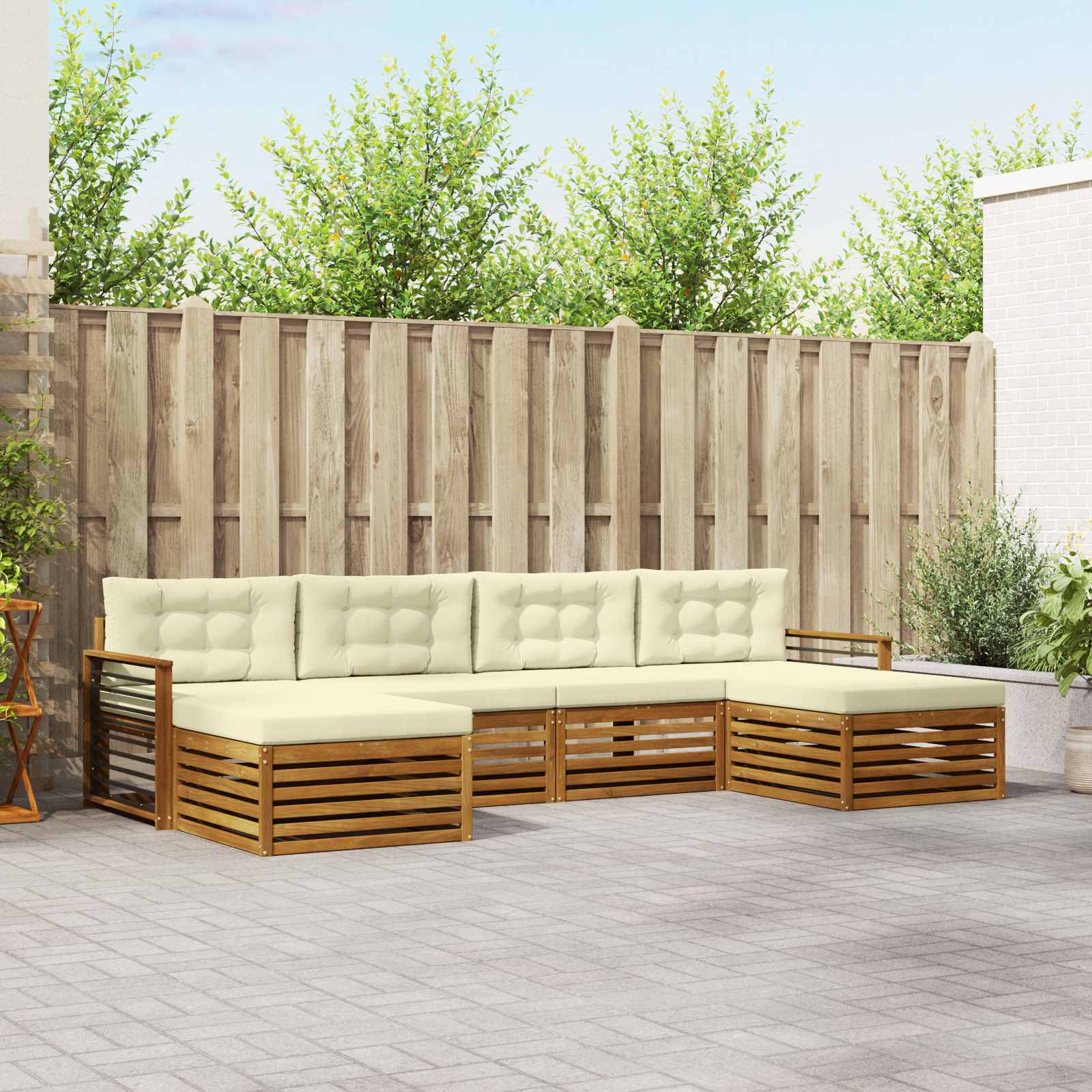 vidaXL Zestawy sof 6 pcs Naturalny i Kremowy Lite Drewno Akacji