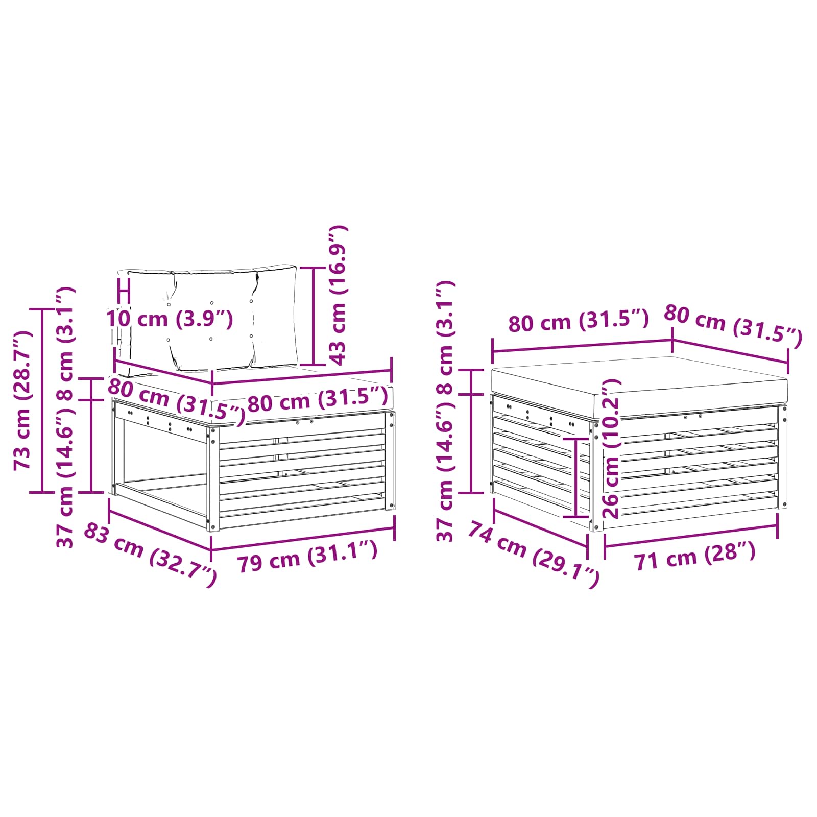 vidaXL Zestawy sof 6 pcs Naturalny i Kremowy Lite Drewno Akacji