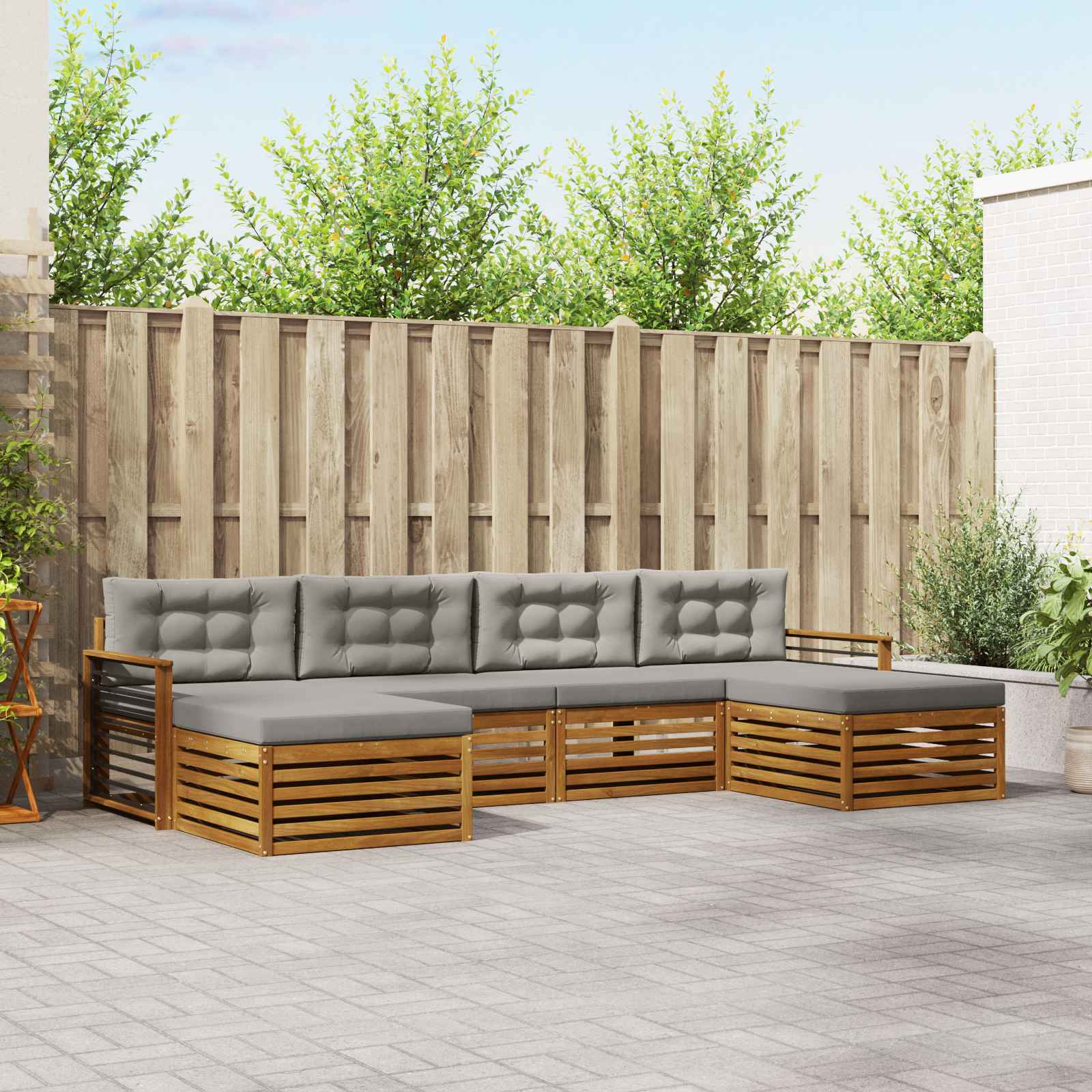 vidaXL Zestawy sof 6 pcs Naturalny i Jasny Szary Lite Drewno Akacji