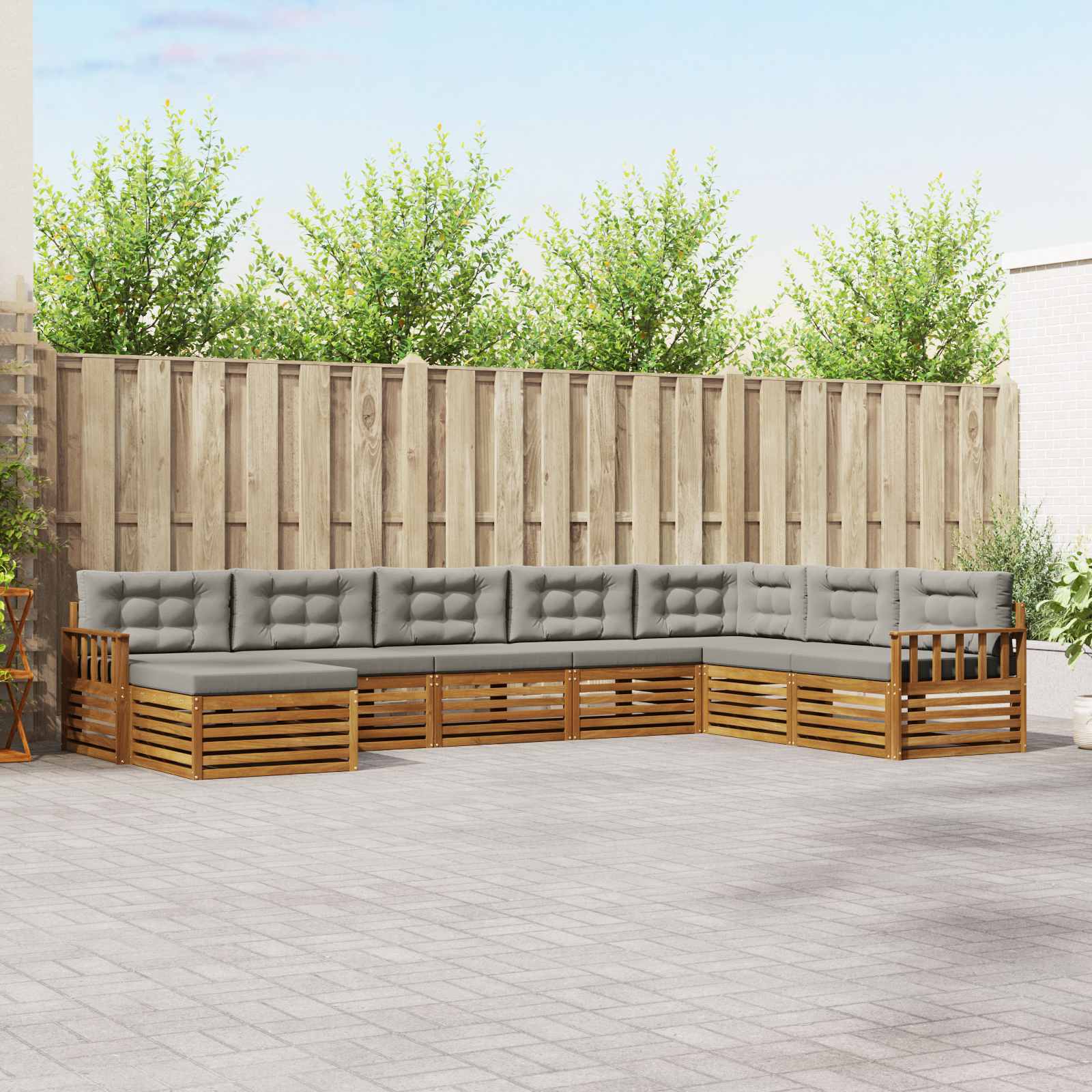 vidaXL Zestaw sof na zewnątrz z poduszką 8 pcs Naturalny i Jasny Szary