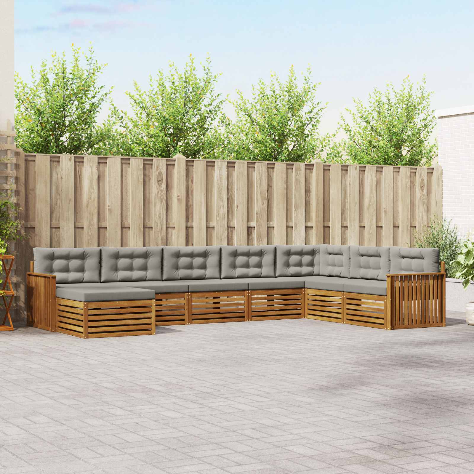 vidaXL Zestaw sof na zewnątrz z poduszką 8 pcs Naturalny i Jasny Szary