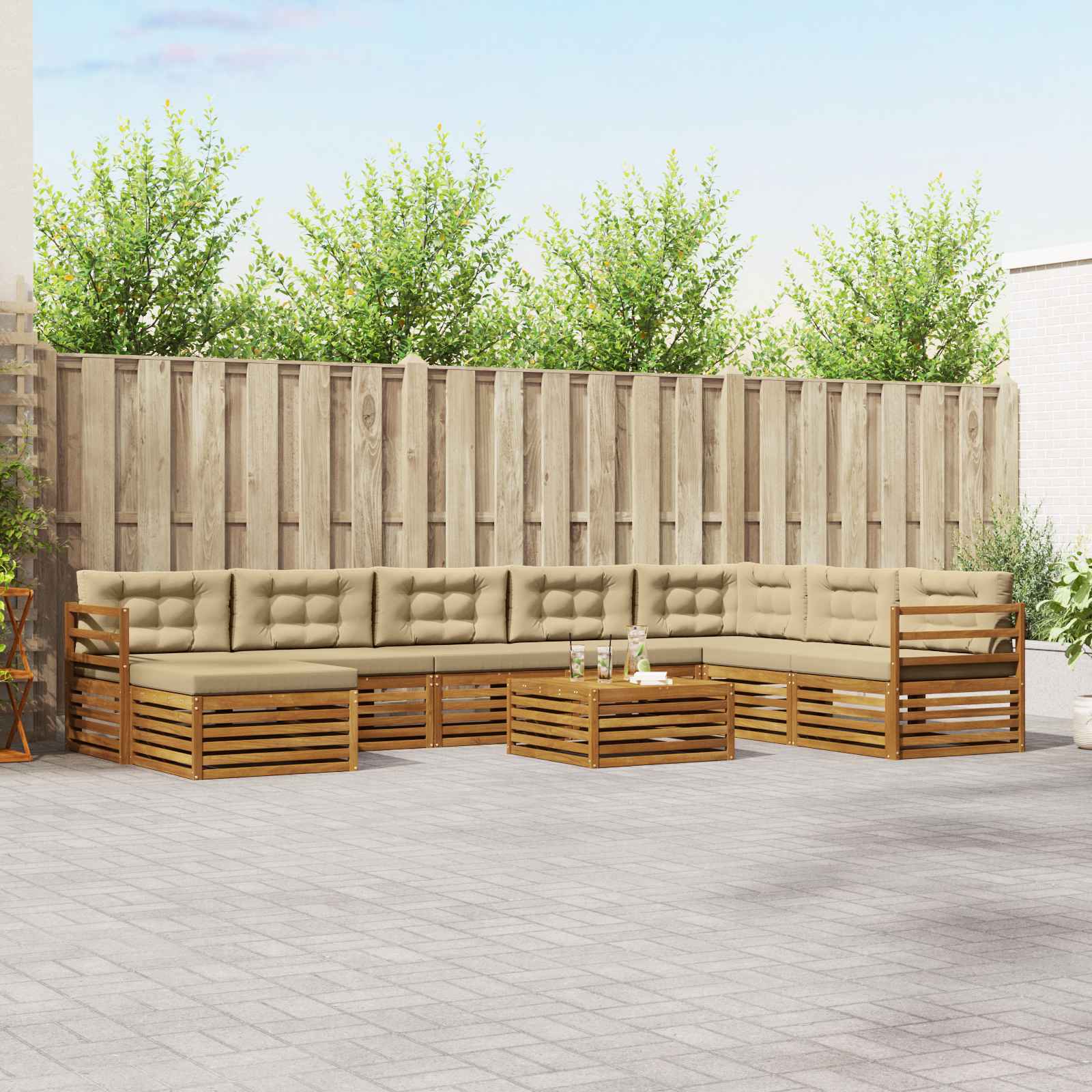 vidaXL Zestaw sof na zewnątrz z poduszką 9 pcs Naturalny i Beżowy