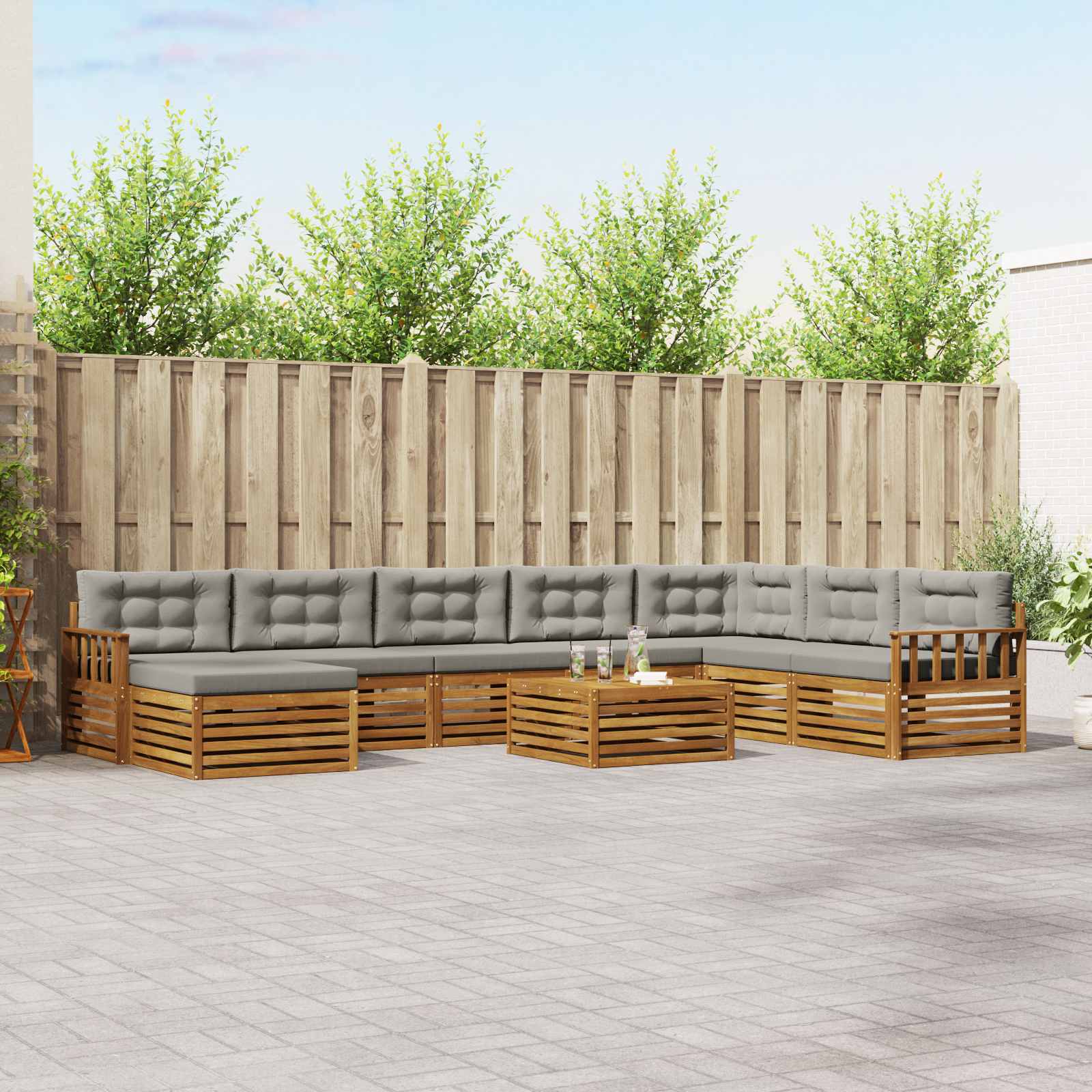 vidaXL Zestaw sof na zewnątrz z poduszką 9 pcs Naturalny i Jasny Szary