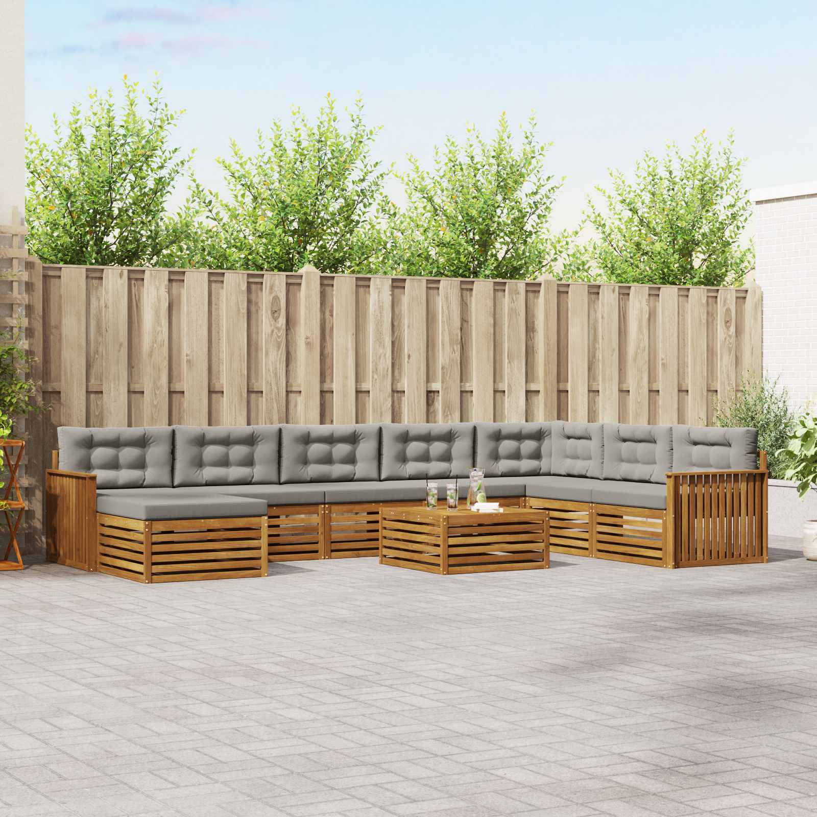 vidaXL Zestaw sof na zewnątrz z poduszką 9 pcs Naturalny i Jasny Szary