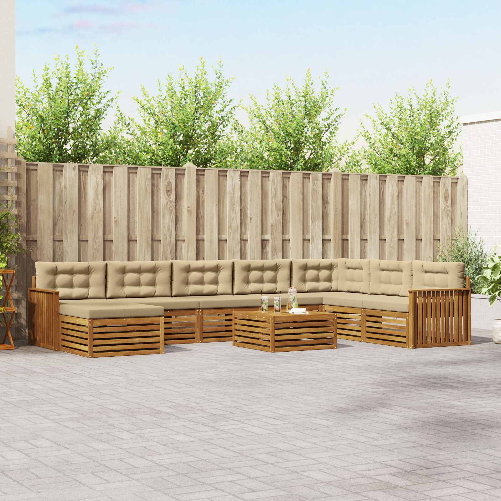 vidaXL Zestaw sof na zewnątrz z poduszką 9 pcs Naturalny i Beżowy
