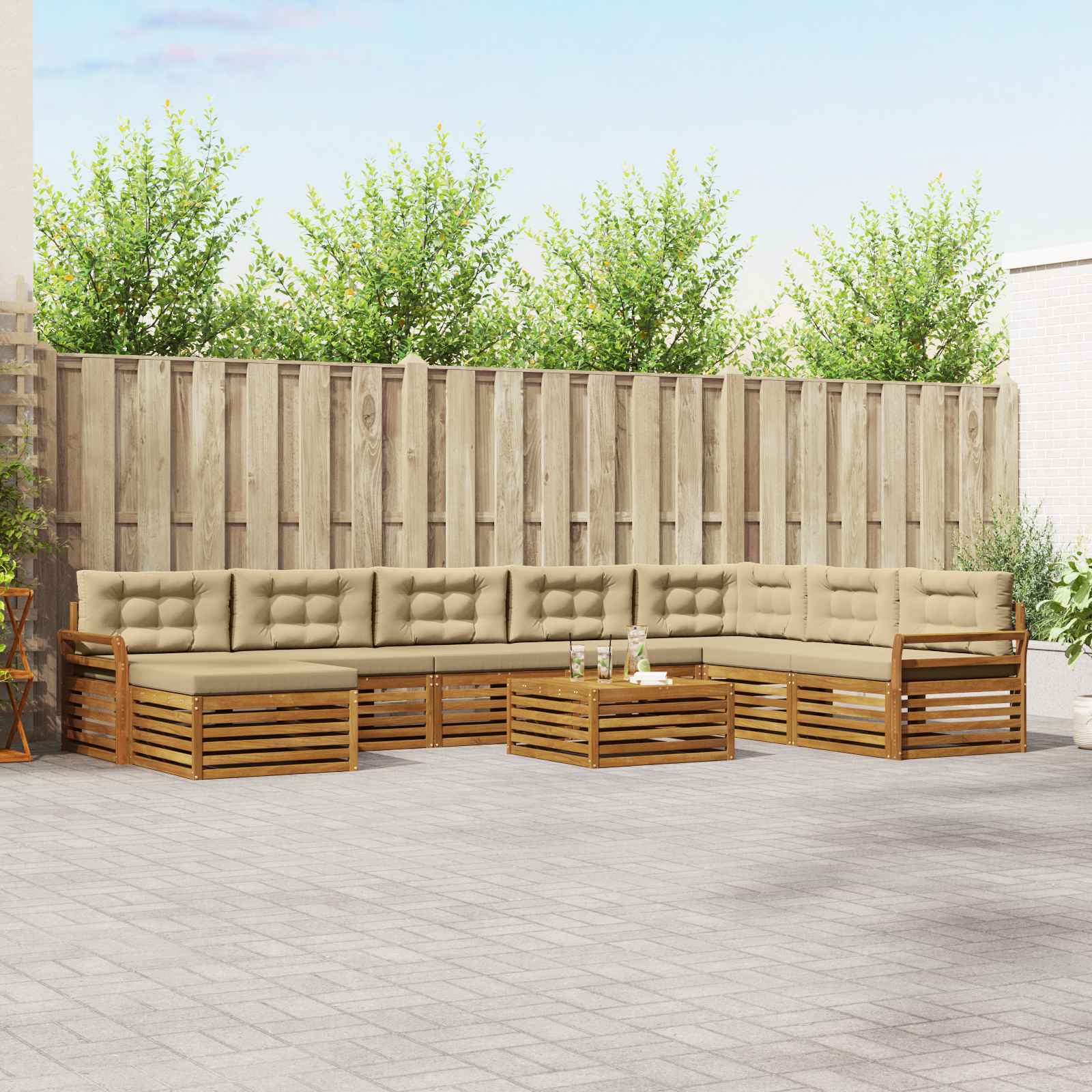 vidaXL Zestaw sof na zewnątrz z poduszką 9 pcs Naturalny i Beżowy