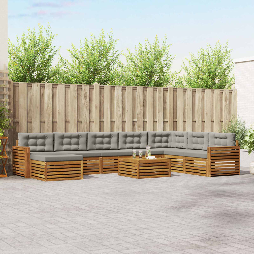 vidaXL Zestaw sof na zewnątrz z poduszką 9 pcs Naturalny i Jasny Szary