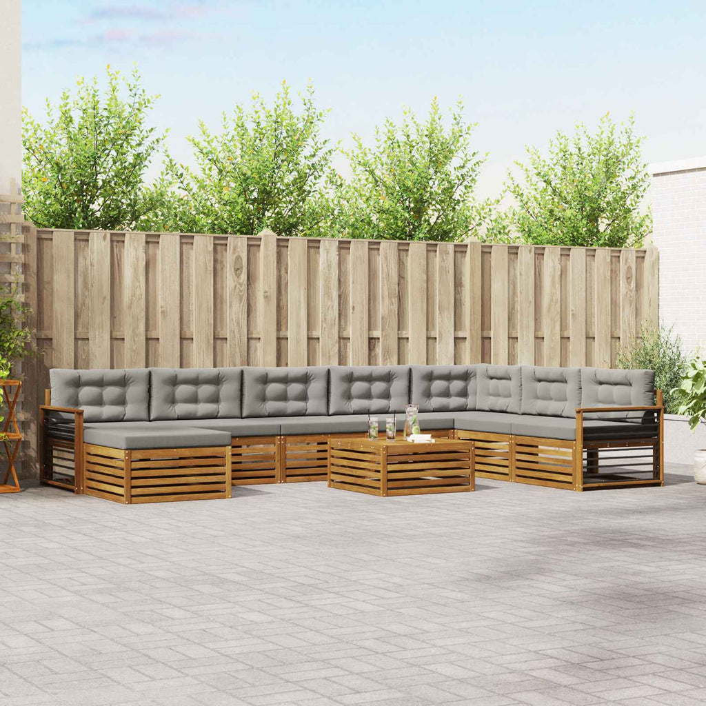 vidaXL Zestaw sof na zewnątrz z poduszką 9 pcs Naturalny i Jasny Szary