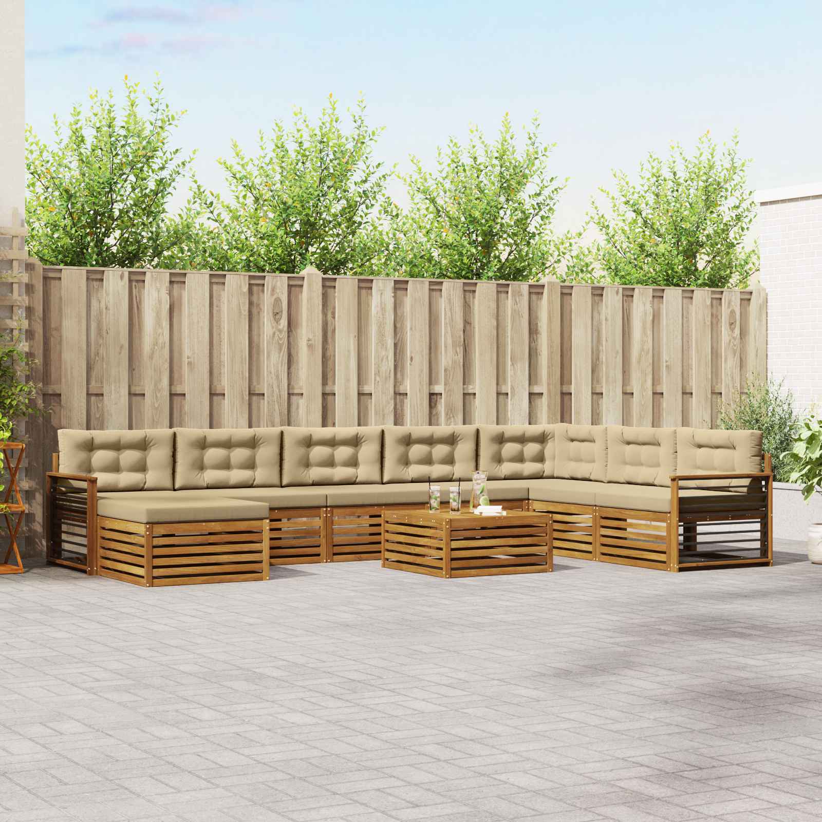 vidaXL Zestaw sof na zewnątrz z poduszką 9 pcs Naturalny i Beżowy