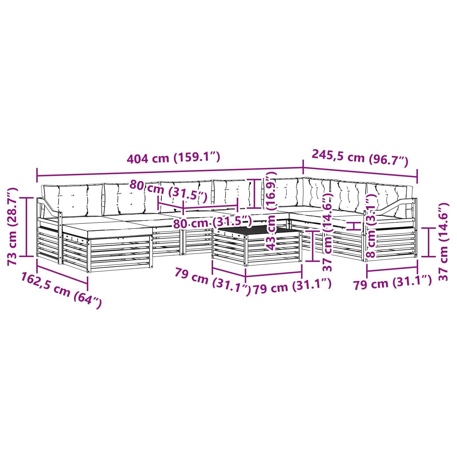 vidaXL Zestaw sof na zewnątrz z poduszką 9 pcs Naturalny i Kremowy