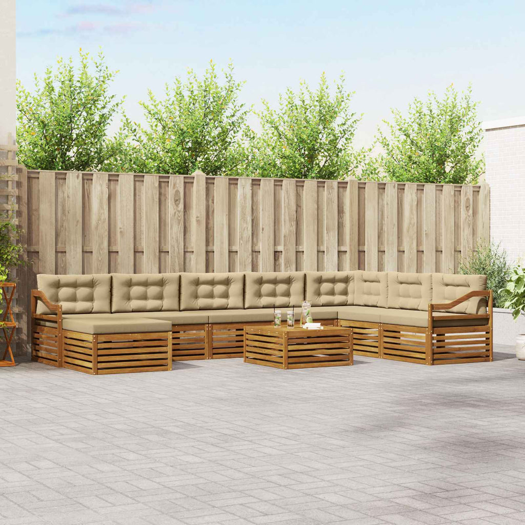 vidaXL Zestaw sof na zewnątrz z poduszką 9 pcs Naturalny i Beżowy