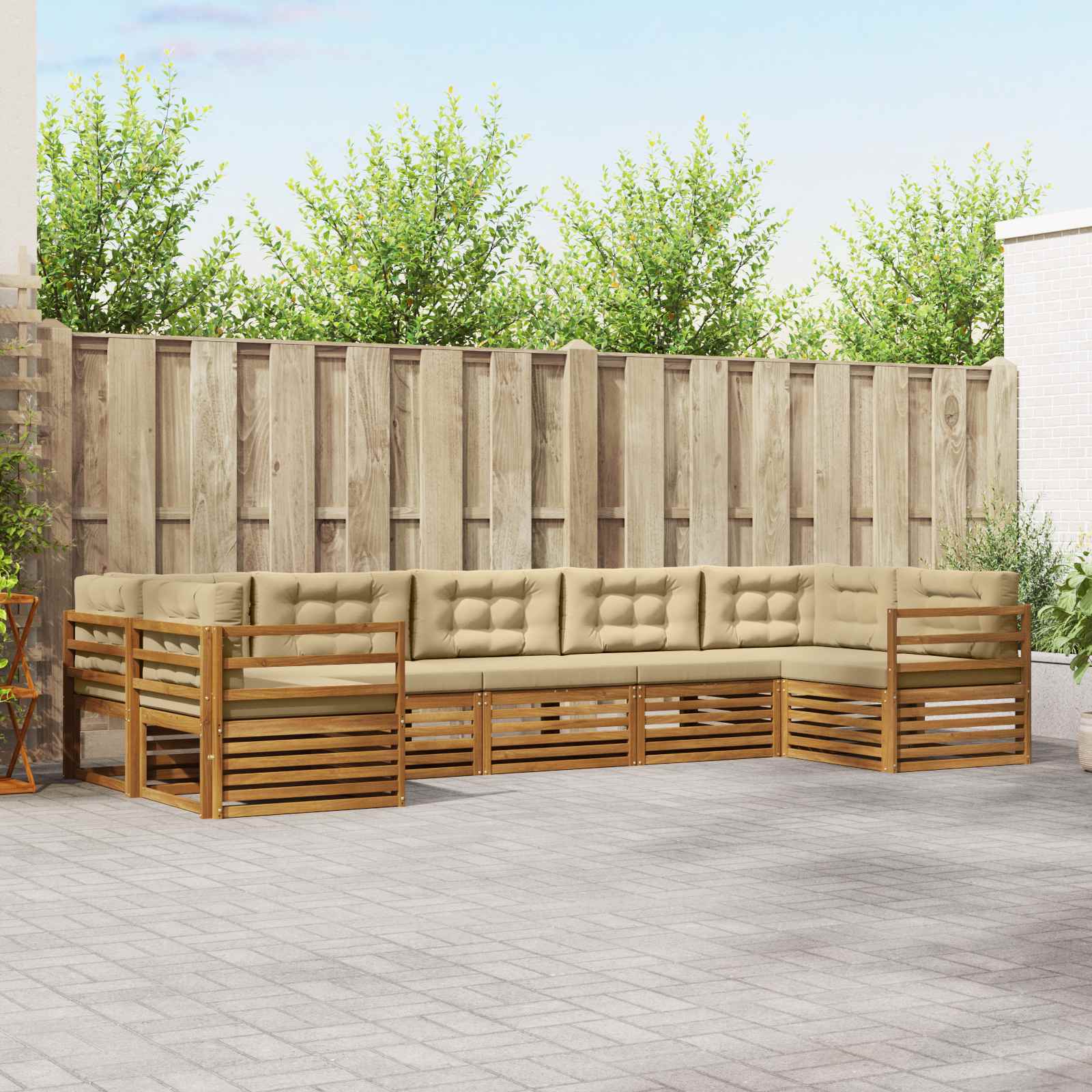 vidaXL Zestaw sof na zewnątrz z poduszką 7 pcs Naturalny i Beżowy